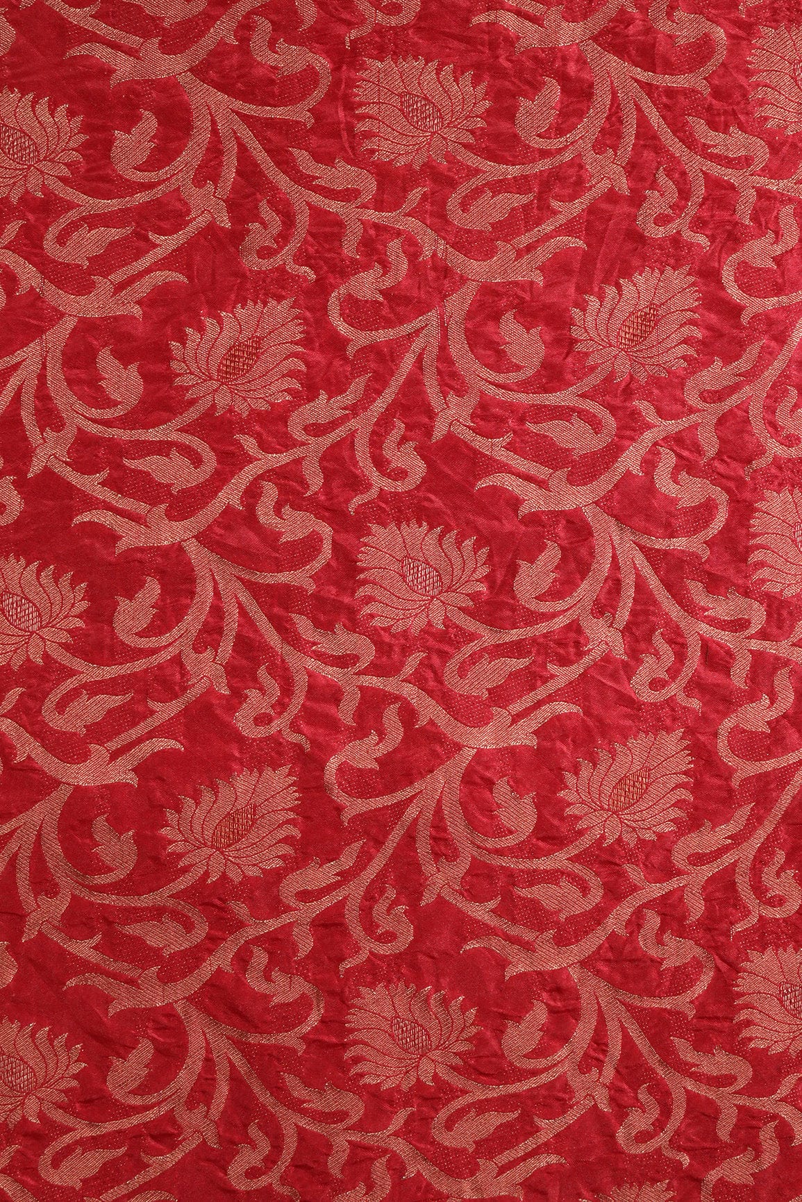 Red Floral Silk Gold Zari Banarasi Jacquard Fabric - doeraa