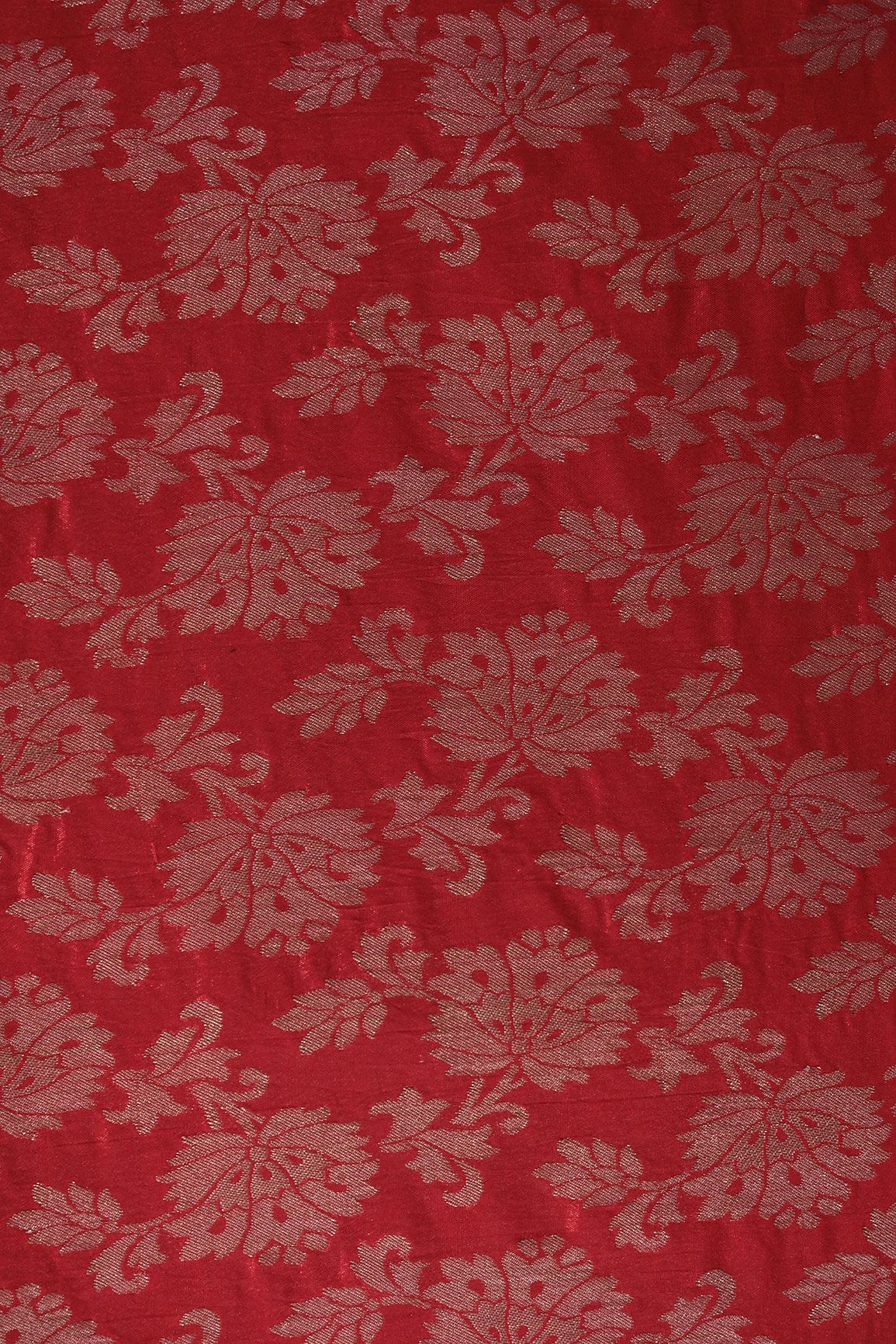 Red Floral Silk Gold Zari Banarasi Jacquard Fabric - doeraa