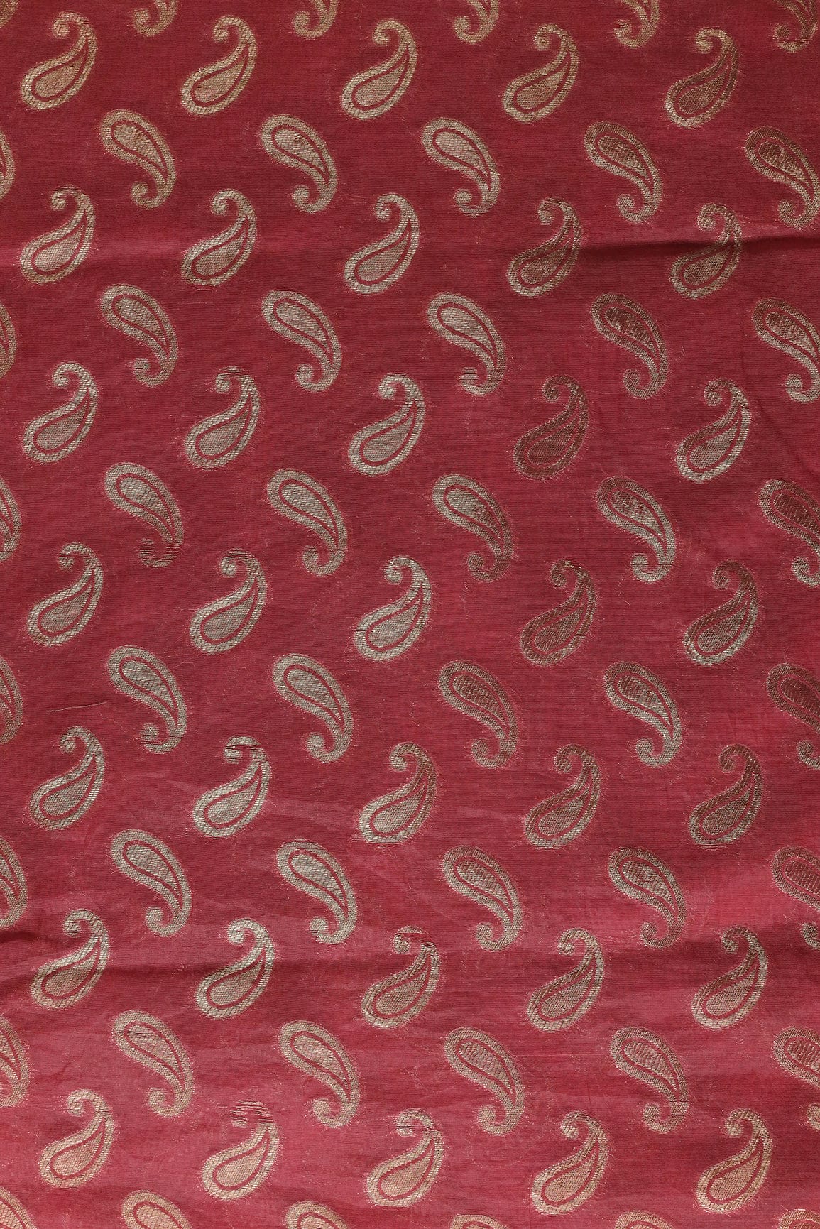 Red Paisley Chanderi Gold Zari Banarasi Jacquard Fabric - doeraa