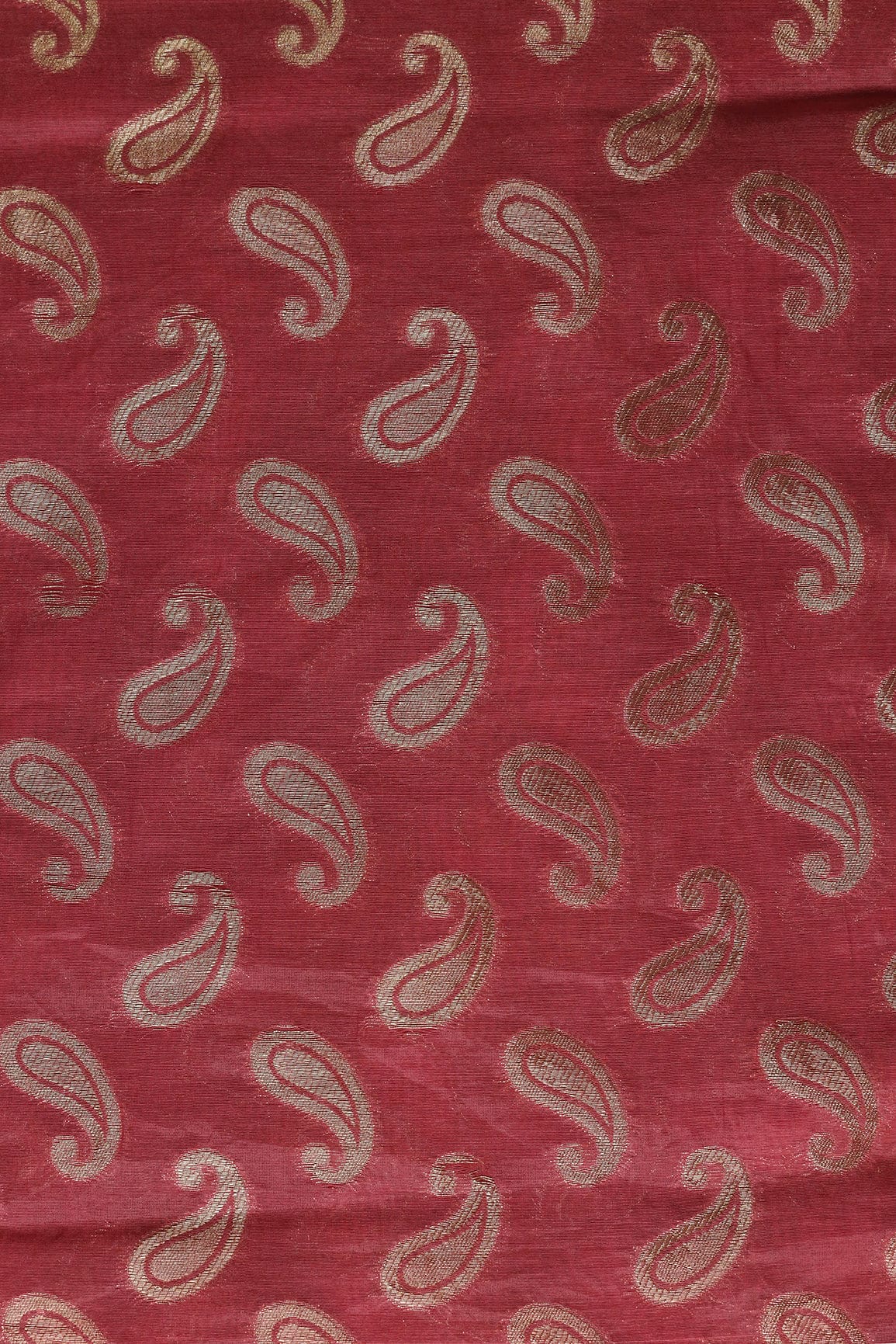 Red Paisley Chanderi Gold Zari Banarasi Jacquard Fabric - doeraa