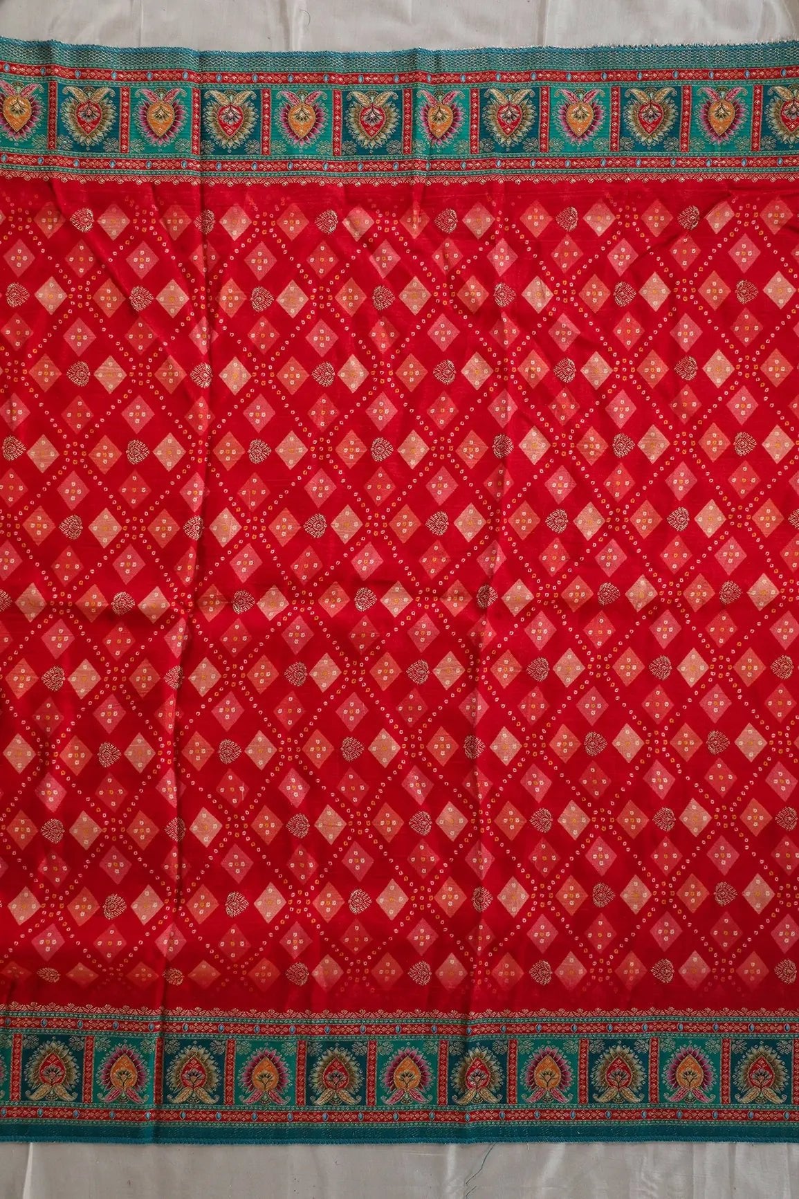 Red Pure Viscose Dola Silk Jacquard Print Dupatta - doeraa