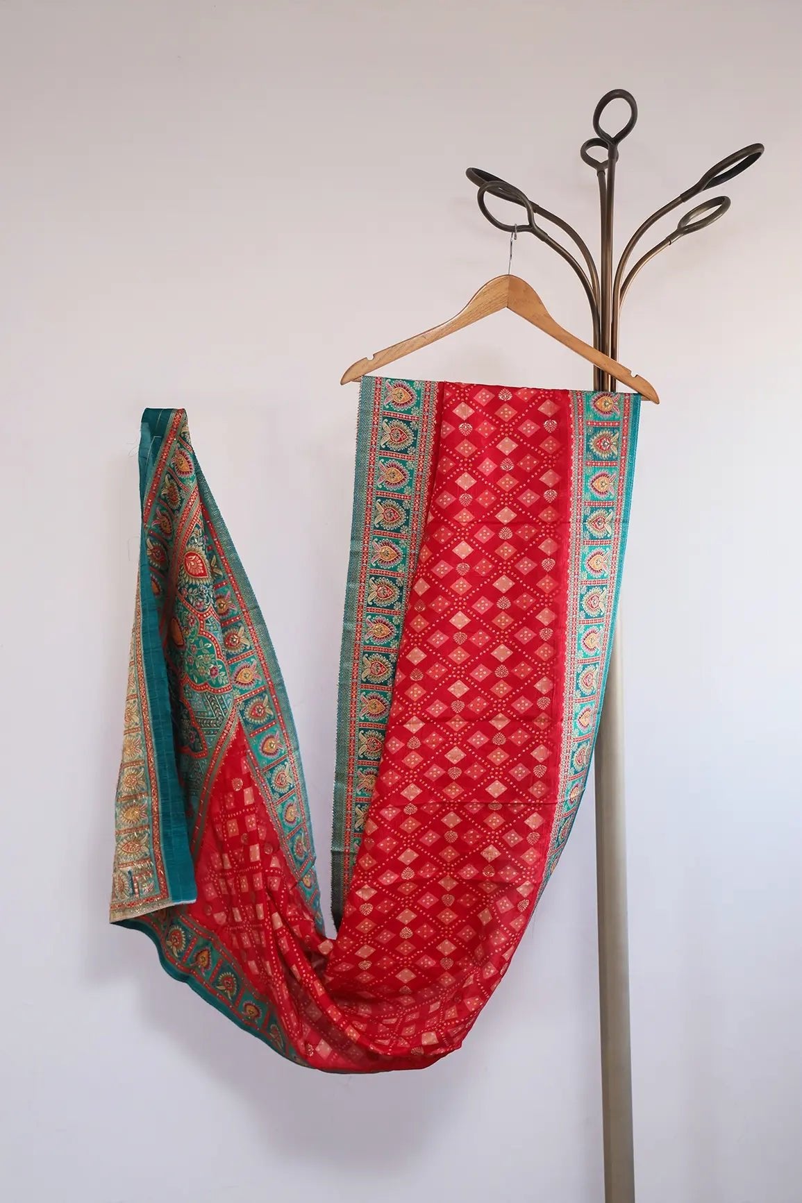 Red Pure Viscose Dola Silk Jacquard Print Dupatta - doeraa