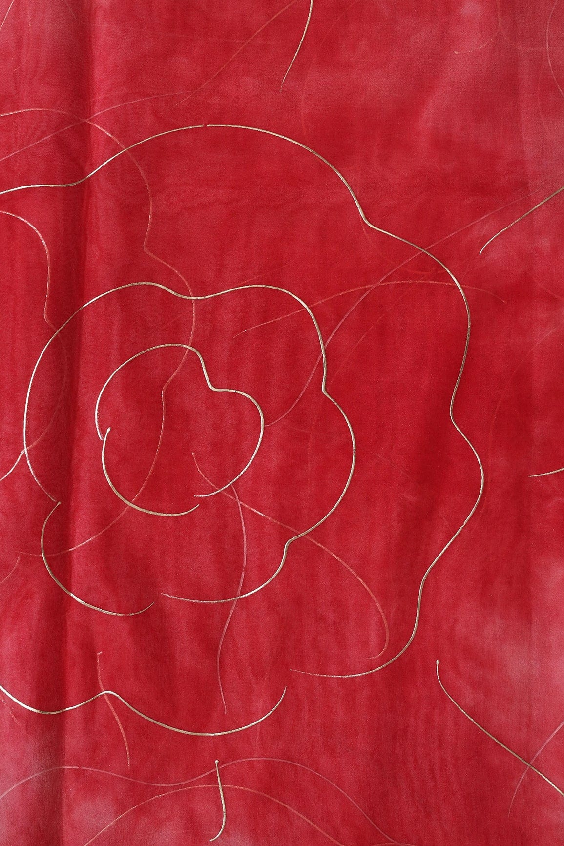 Red Tie & Dye Shibori Foil Print On Organza Fabric - doeraa