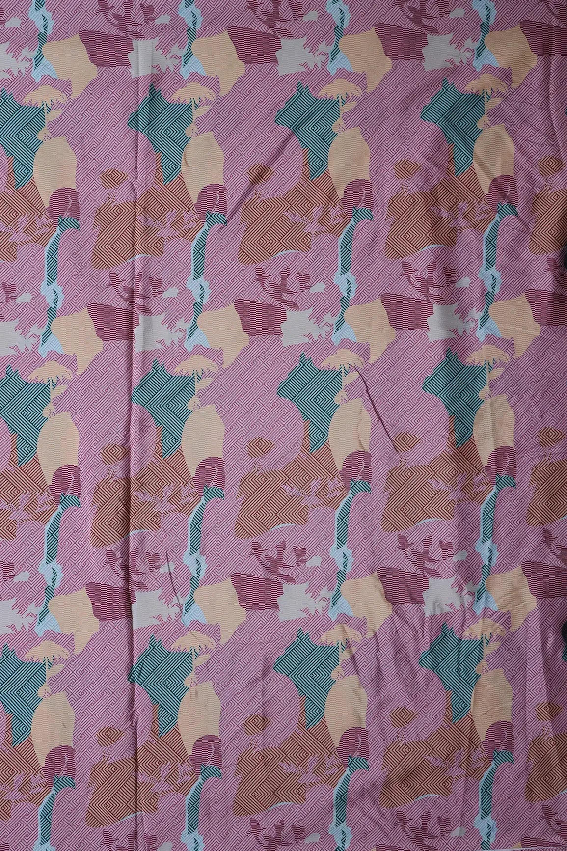 Rose Pink And Brown Geometric Pattern Digital Print On French Crepe Fabric - doeraa