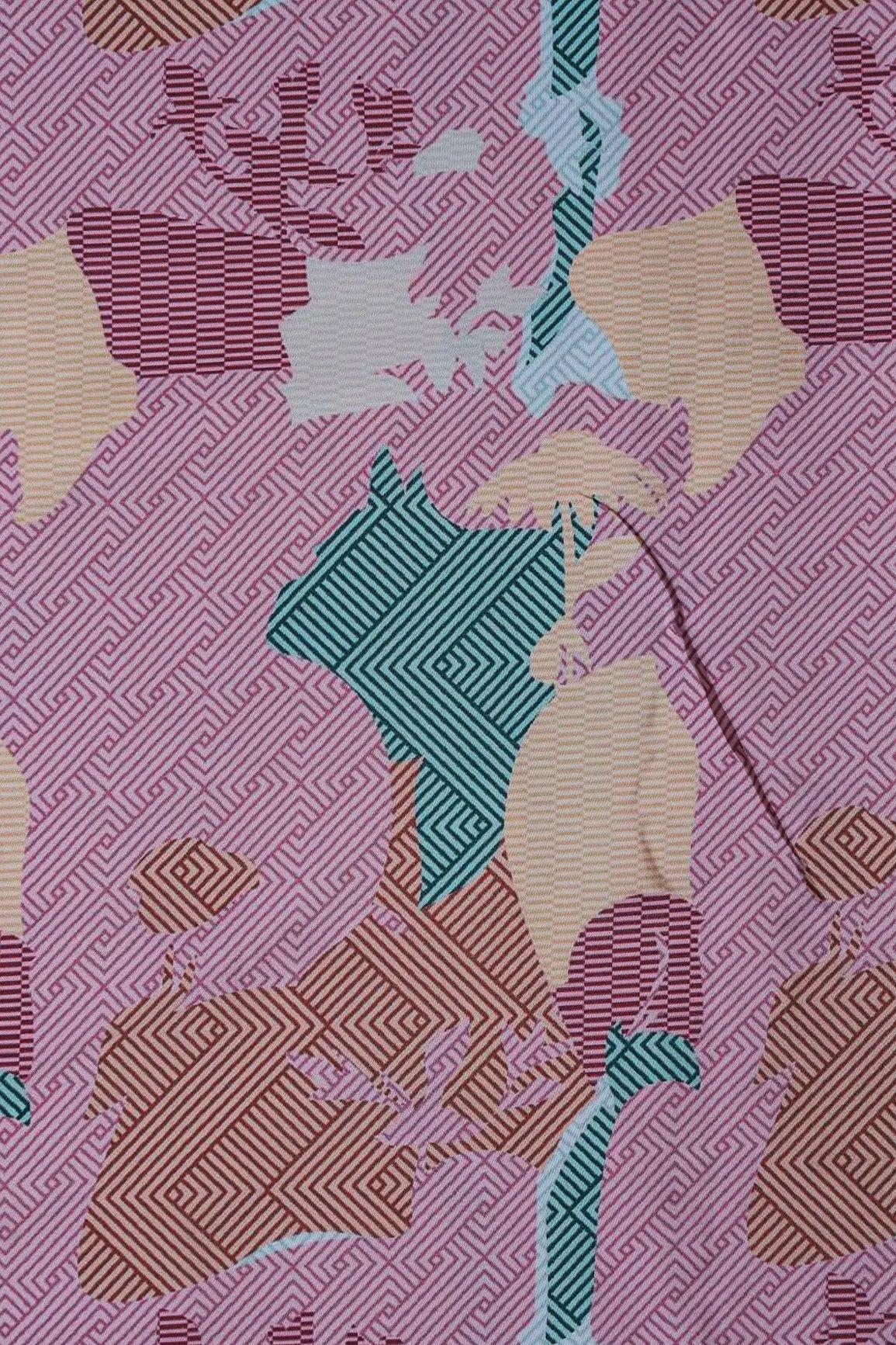 Rose Pink And Brown Geometric Pattern Digital Print On French Crepe Fabric - doeraa