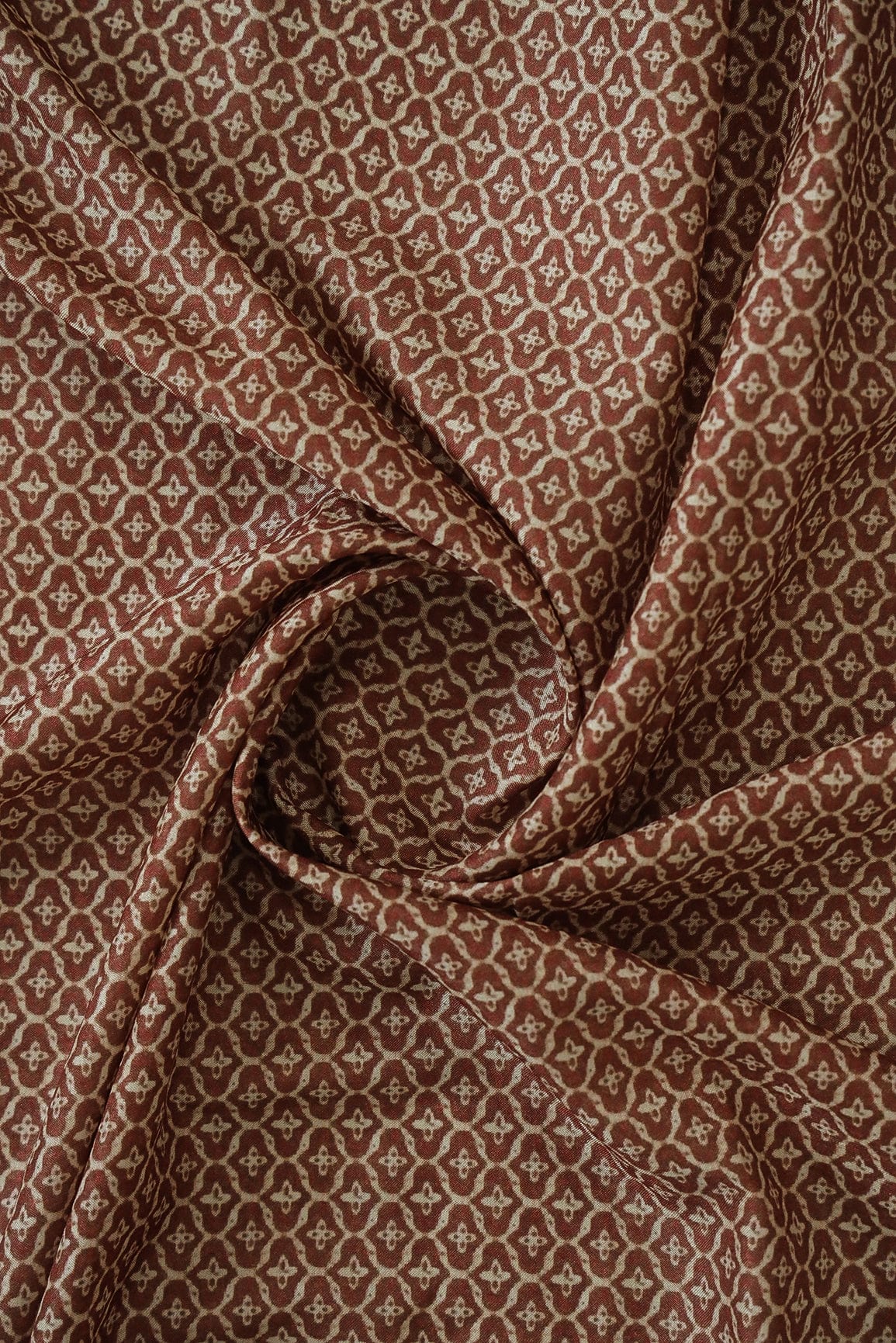 Rust Geometric Digital Print Design on Tussar Silk Fabric - doeraa