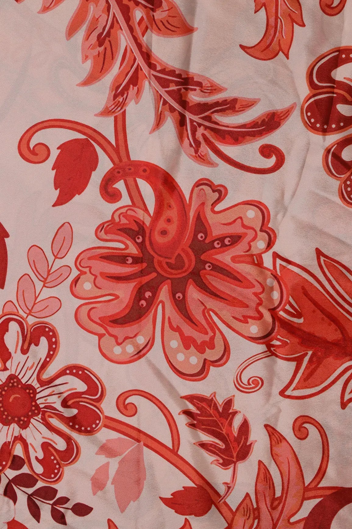 Rust Orange And Cream Floral Pattern Digital Print On French Crepe Fabric - doeraa