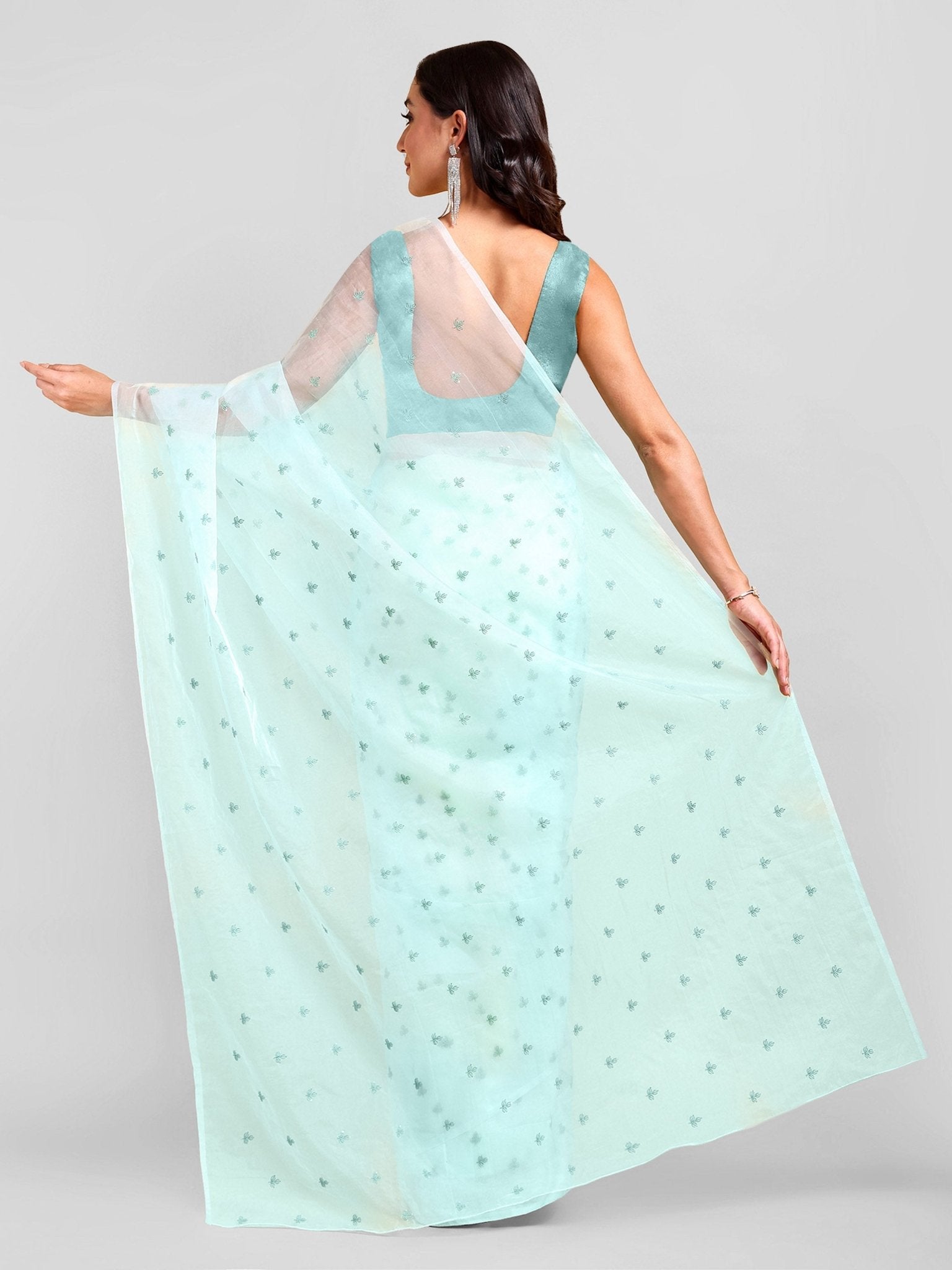 Sea Green Saree Set (2 Piece) - doeraa