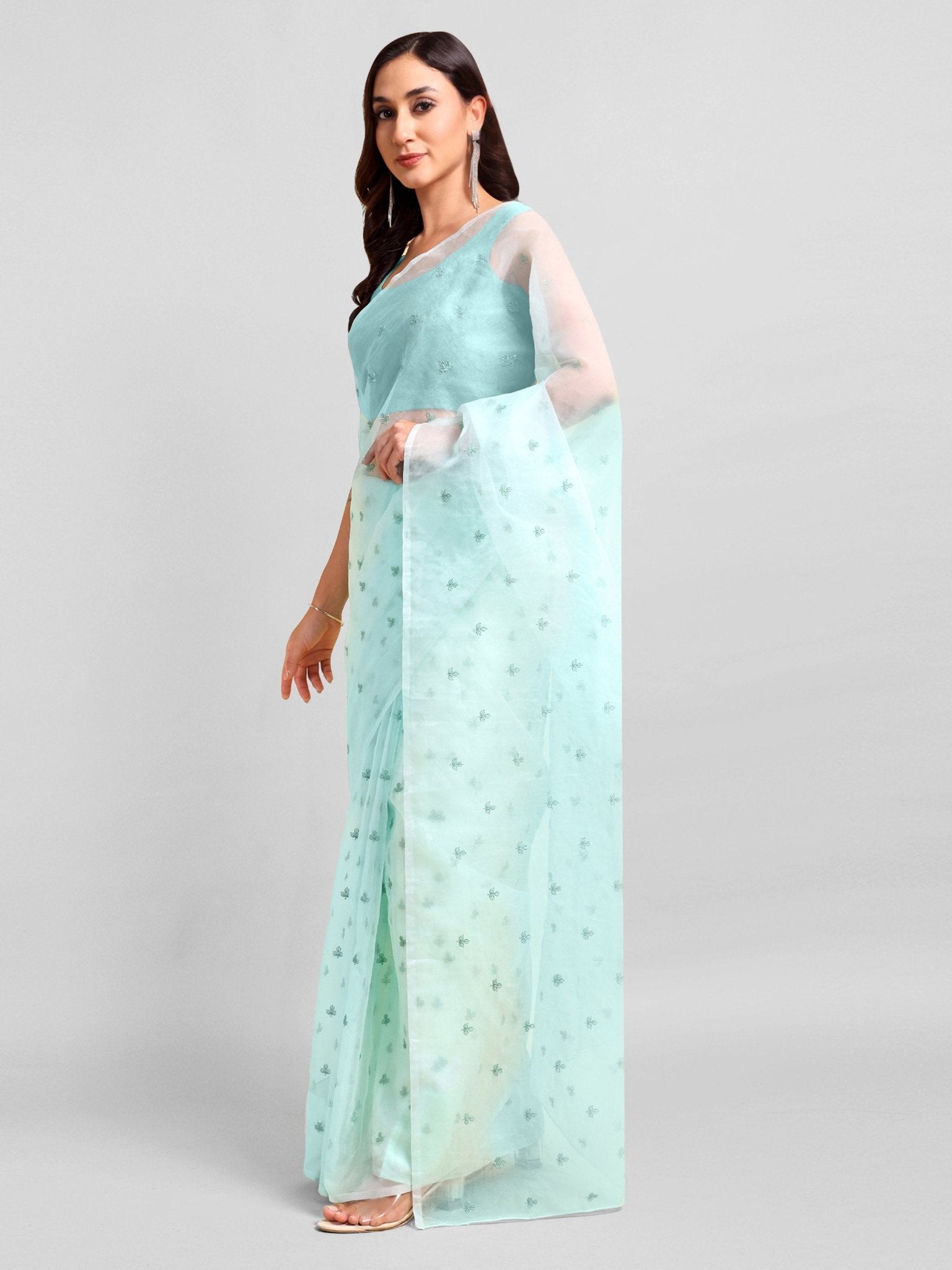 Sea Green Saree Set (2 Piece) - doeraa