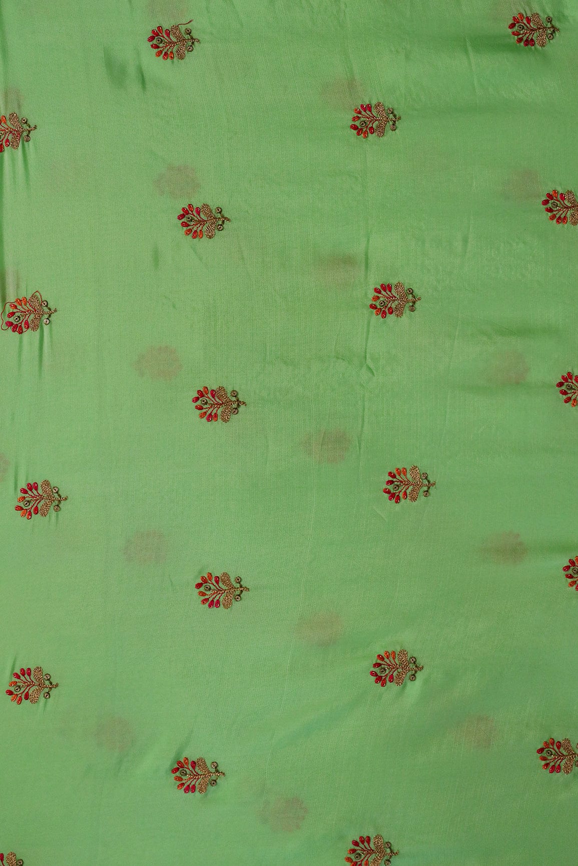 Sequins and Zari Work with Floral Embroidery On Pista Uppada Silk Fabric - doeraa