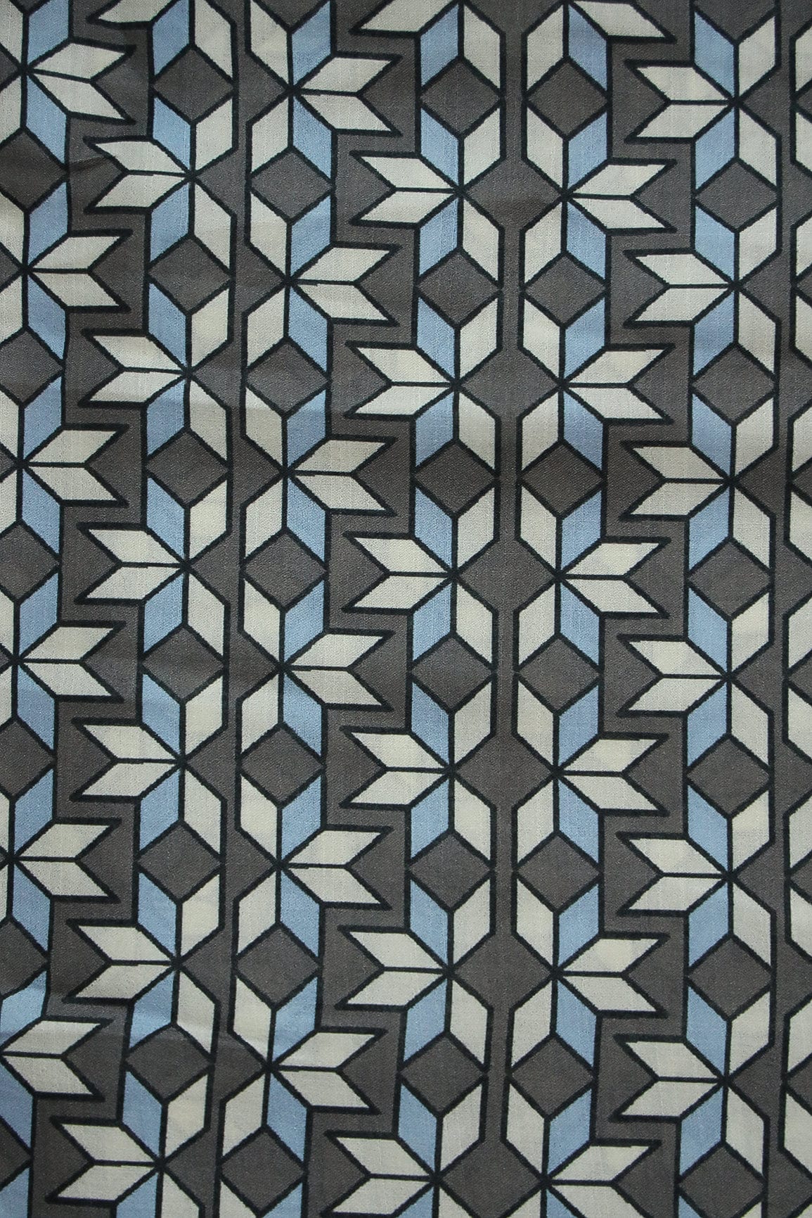 Sky Blue and Grey Geometric Digital Print on Tussar Satin Fabric - doeraa