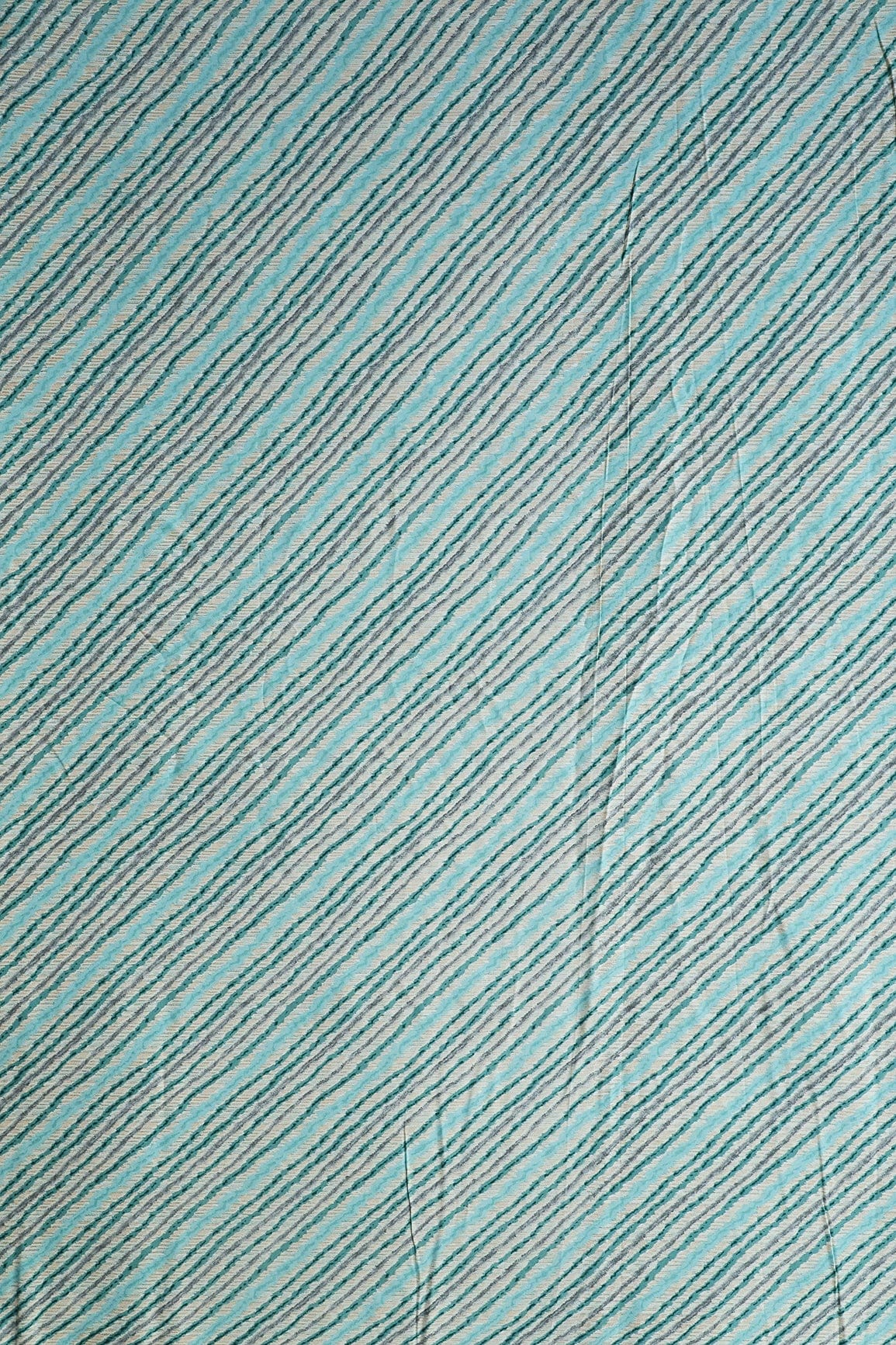 Sky Blue And Grey Stripes Pattern Print On Off White Pure Rayon Fabric - doeraa