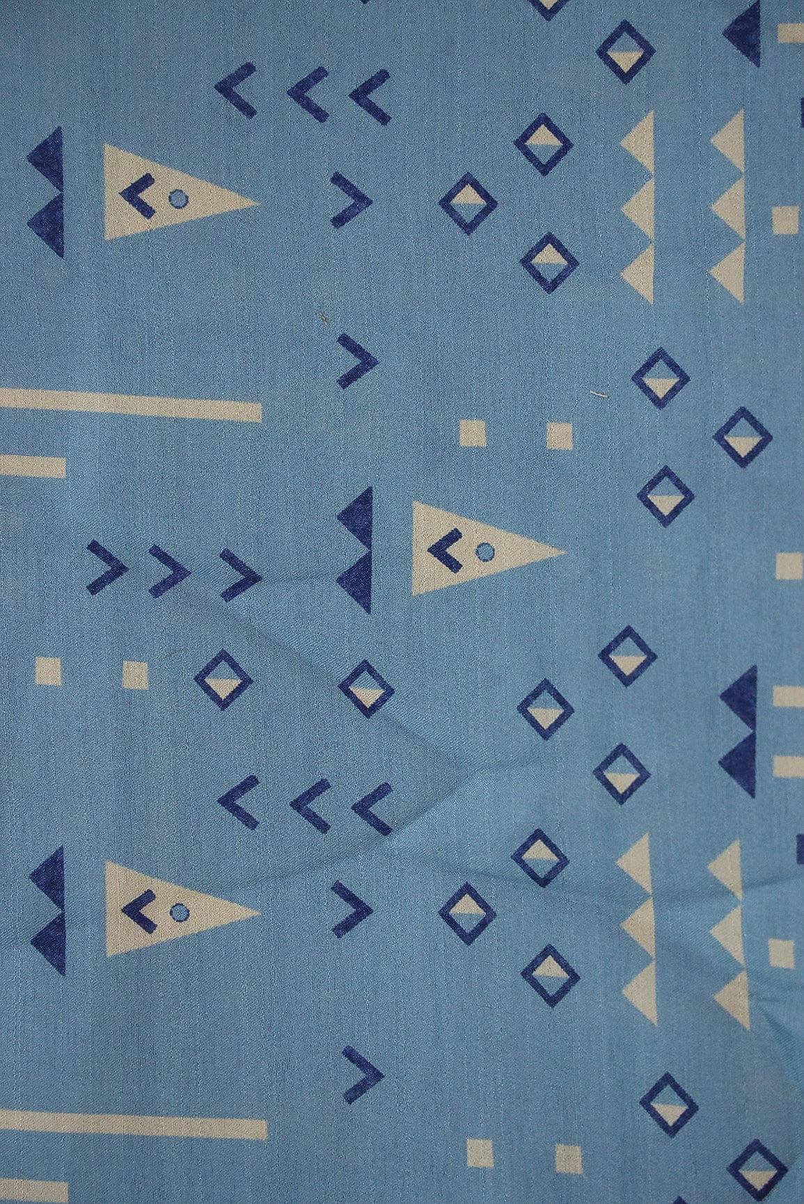 Sky Blue Geometric Digital Print on Tussar Satin Fabric - doeraa