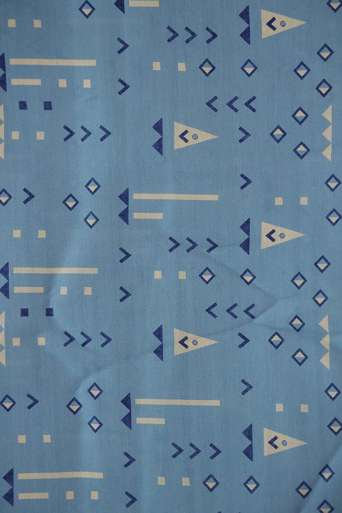 Sky Blue Geometric Digital Print on Tussar Satin Fabric - doeraa