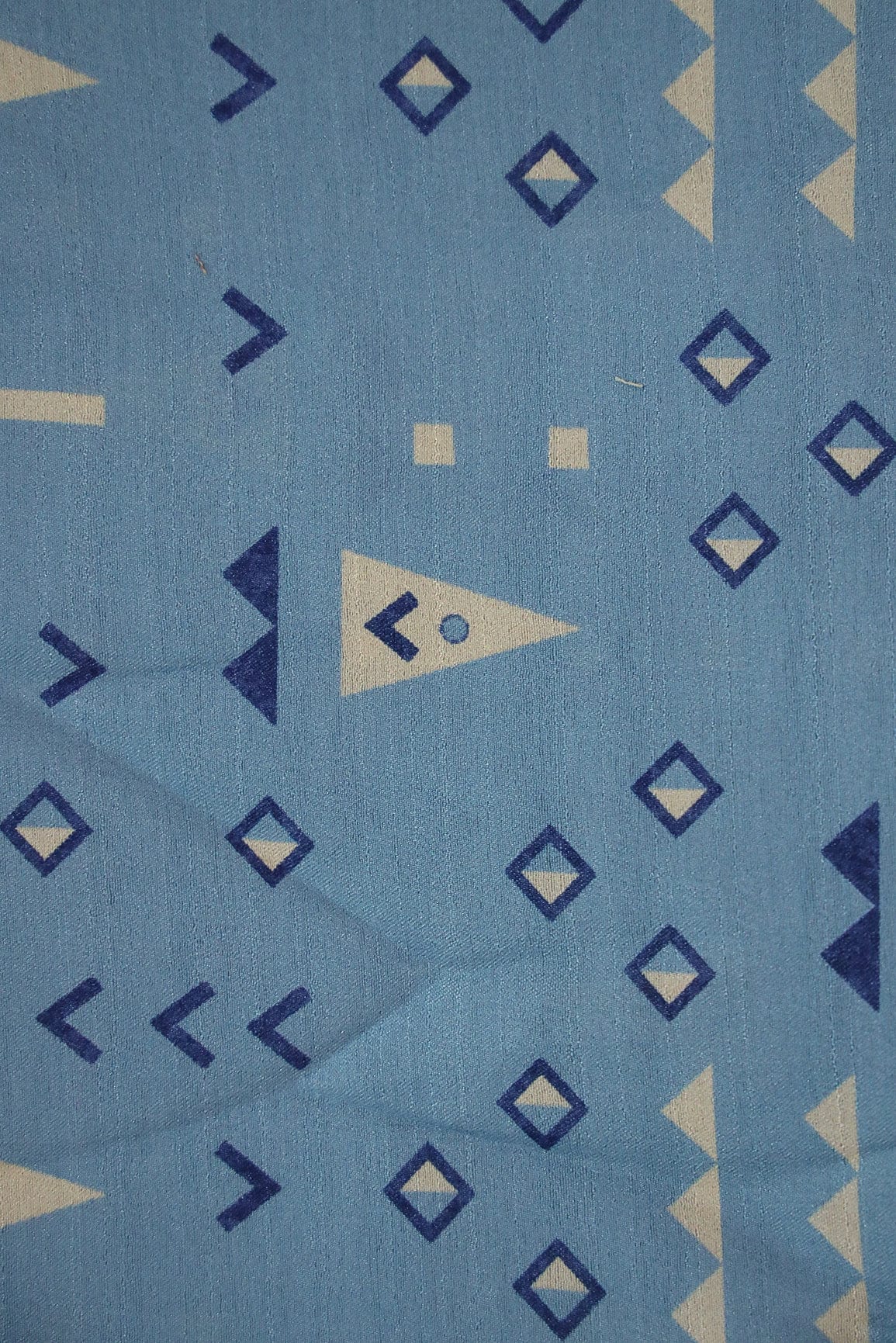 Sky Blue Geometric Digital Print on Tussar Satin Fabric - doeraa