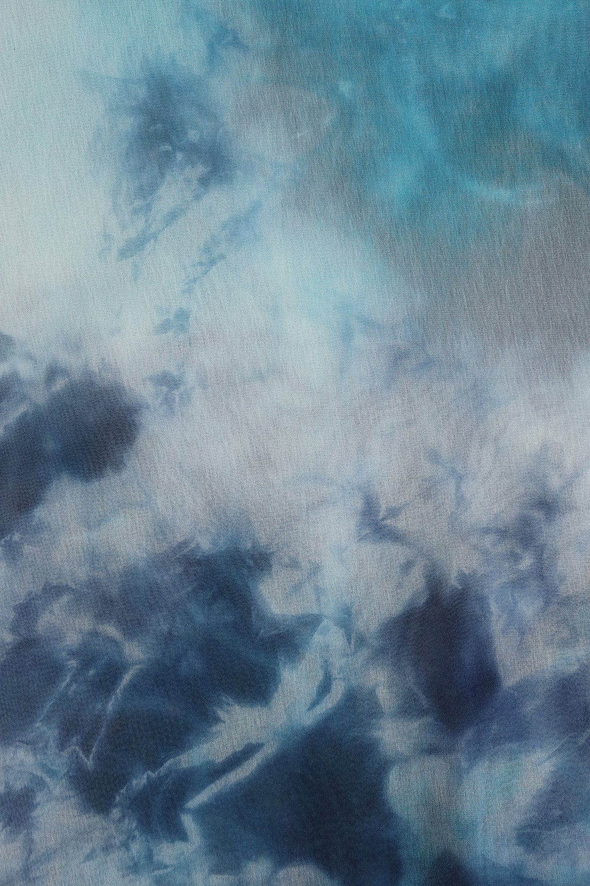 Sky Blue Tie & Dye Shibori Print On Organza Fabric - doeraa