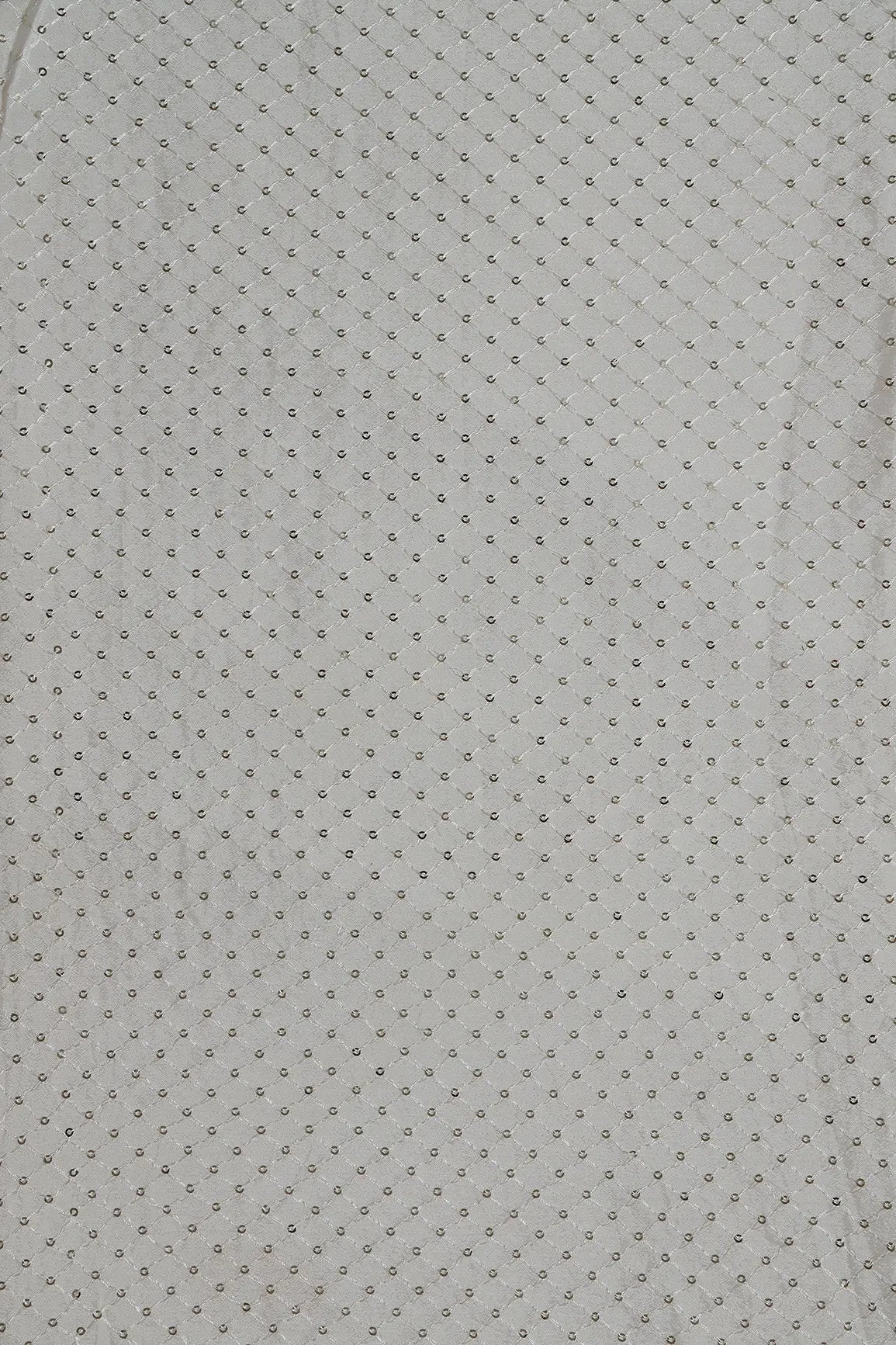 Small Check Gold Sequins Embroidery Work On White Dyeable Chinnon Chiffon Fabric - doeraa