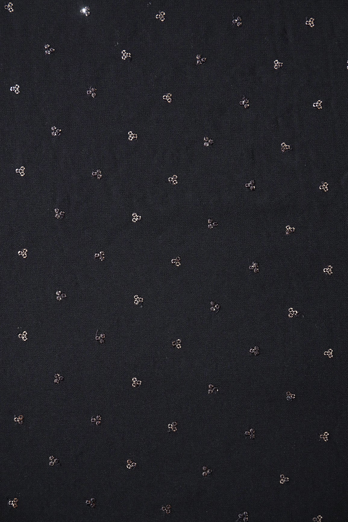 Small Motif Sequins Embroidery On Black Viscose Georgette Fabric - doeraa