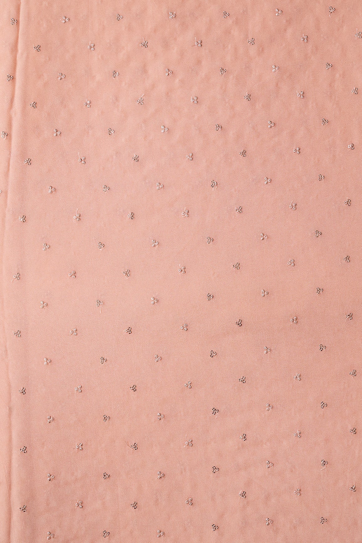 Small Motif Sequins Embroidery On Peach Viscose Georgette Fabric - doeraa