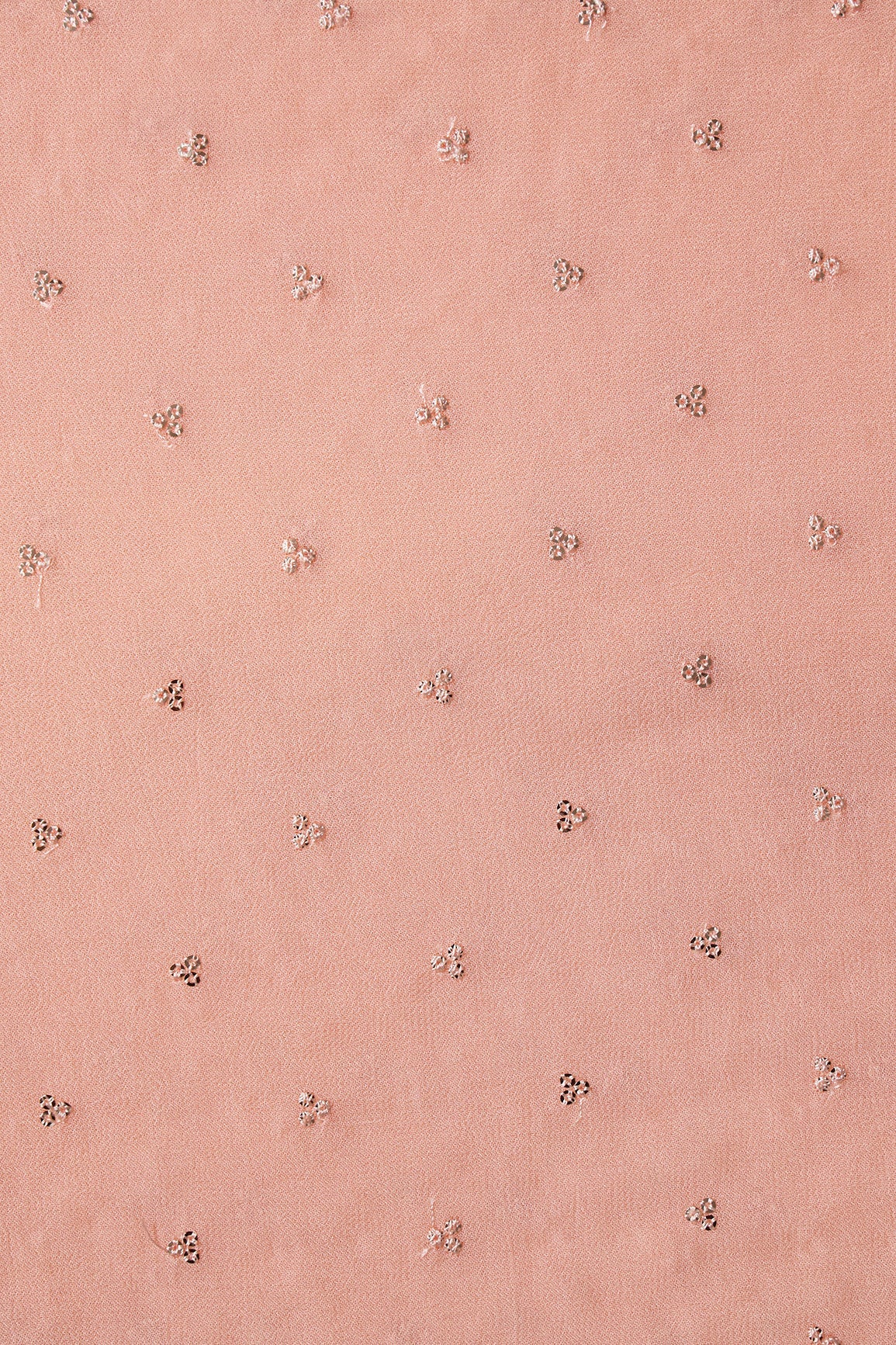 Small Motif Sequins Embroidery On Peach Viscose Georgette Fabric - doeraa