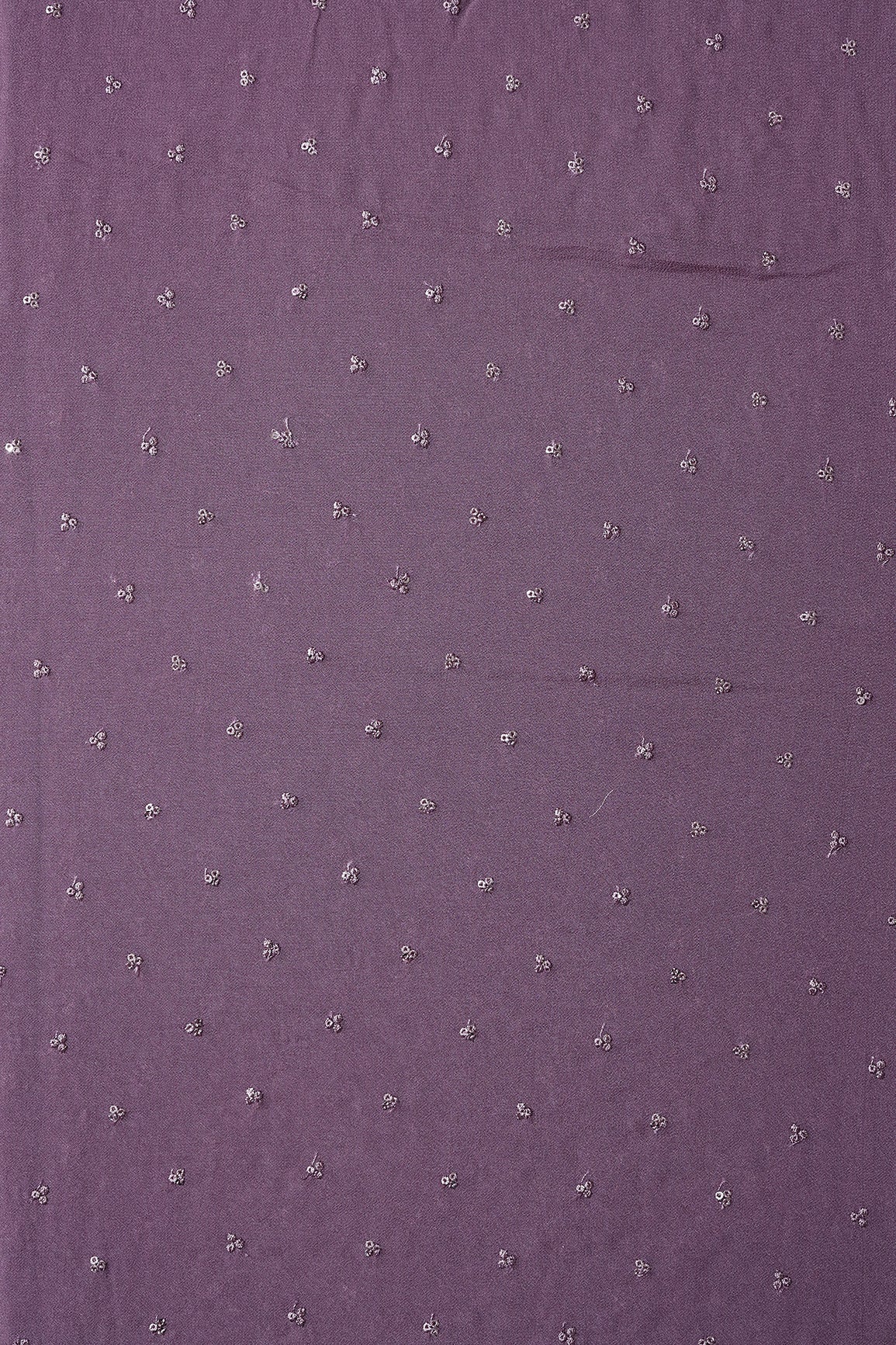 Small Motif Sequins Embroidery On Voila Purple Viscose Georgette Fabric - doeraa