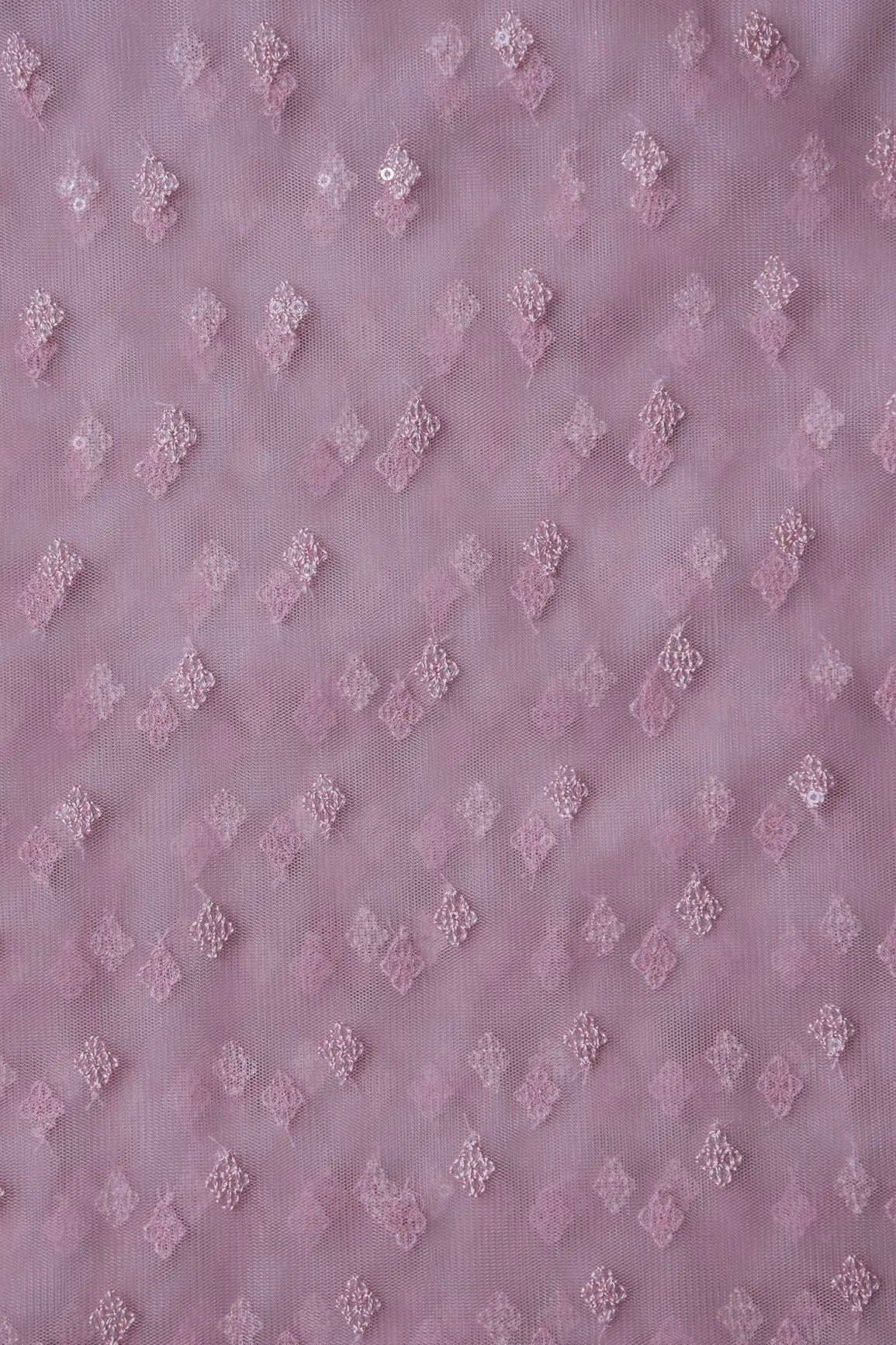 Small Motif Sequins Embroidery Work On Mauve Soft Net Fabric - doeraa
