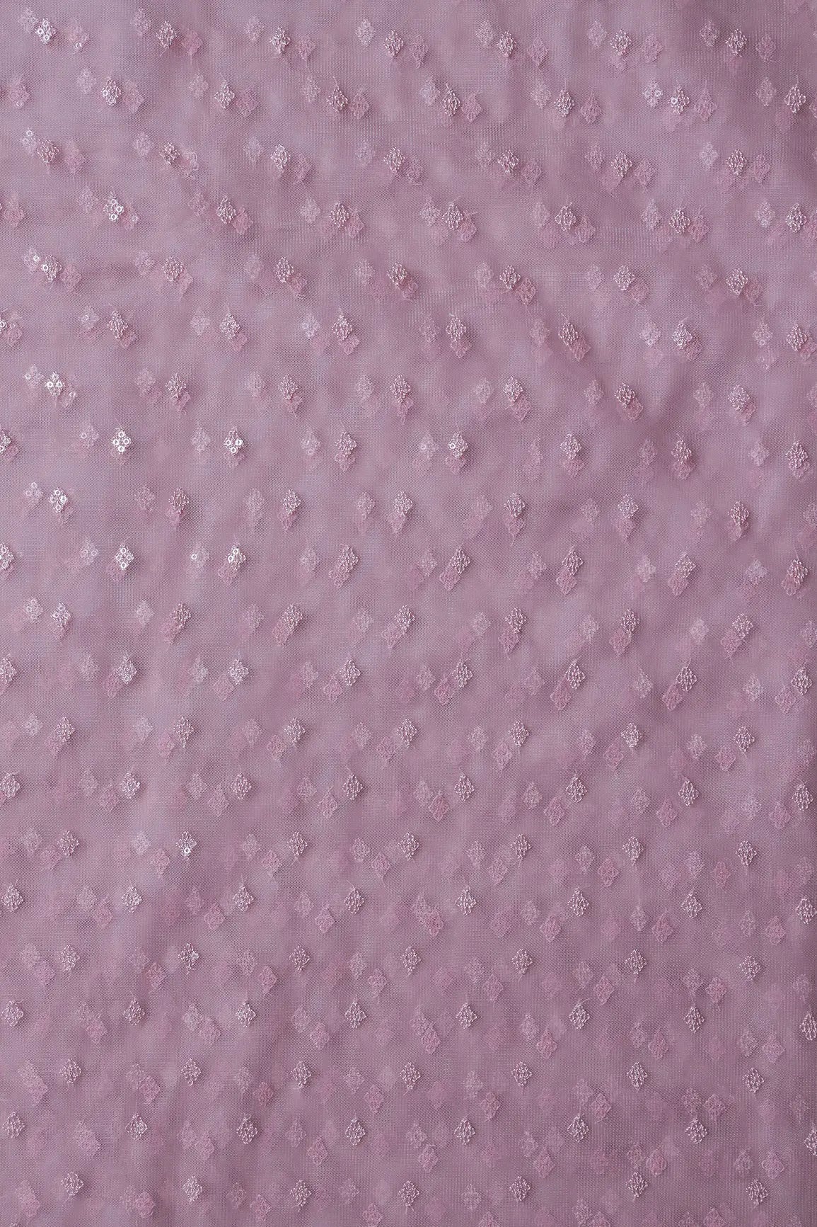 Small Motif Sequins Embroidery Work On Mauve Soft Net Fabric - doeraa