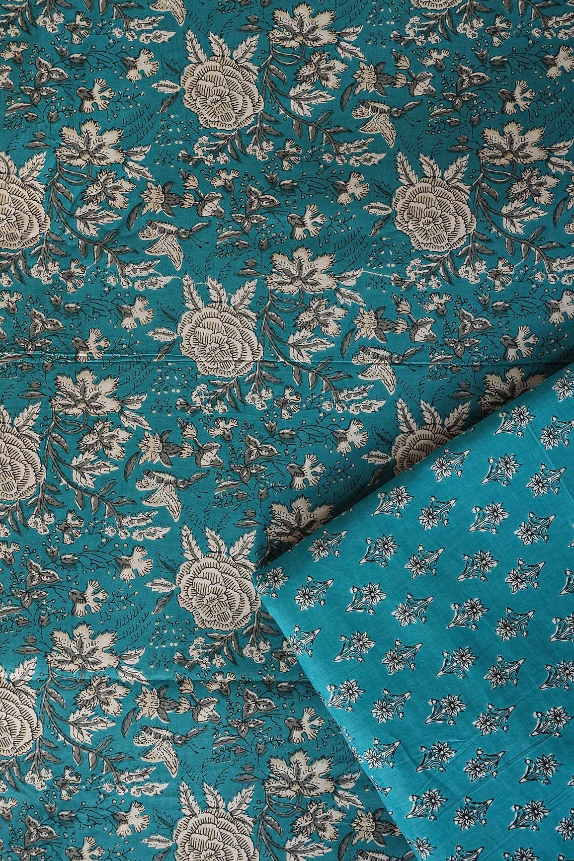 doeraa SUIT SETS Rama Blue And Beige Pure Cotton Unstitched Suit (2 Piece)