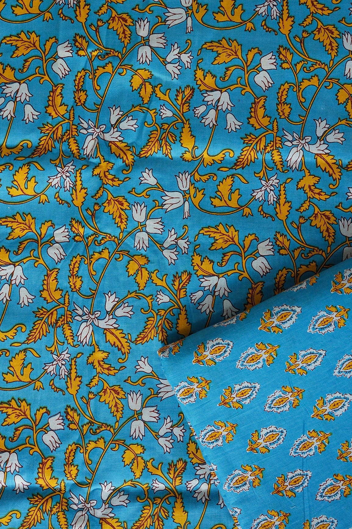 doeraa SUIT SETS Yellow And Blue Pure Cotton Unstitched Suit (2 Piece)