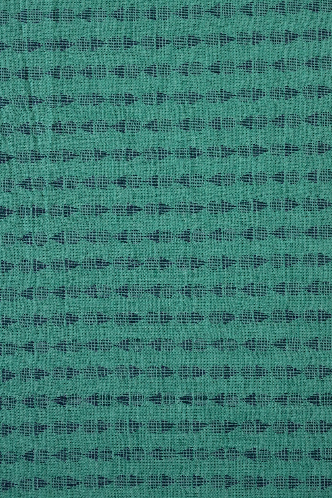 Teal And Blue Geometric Pattern Handwoven Organic Cotton Fabric - doeraa