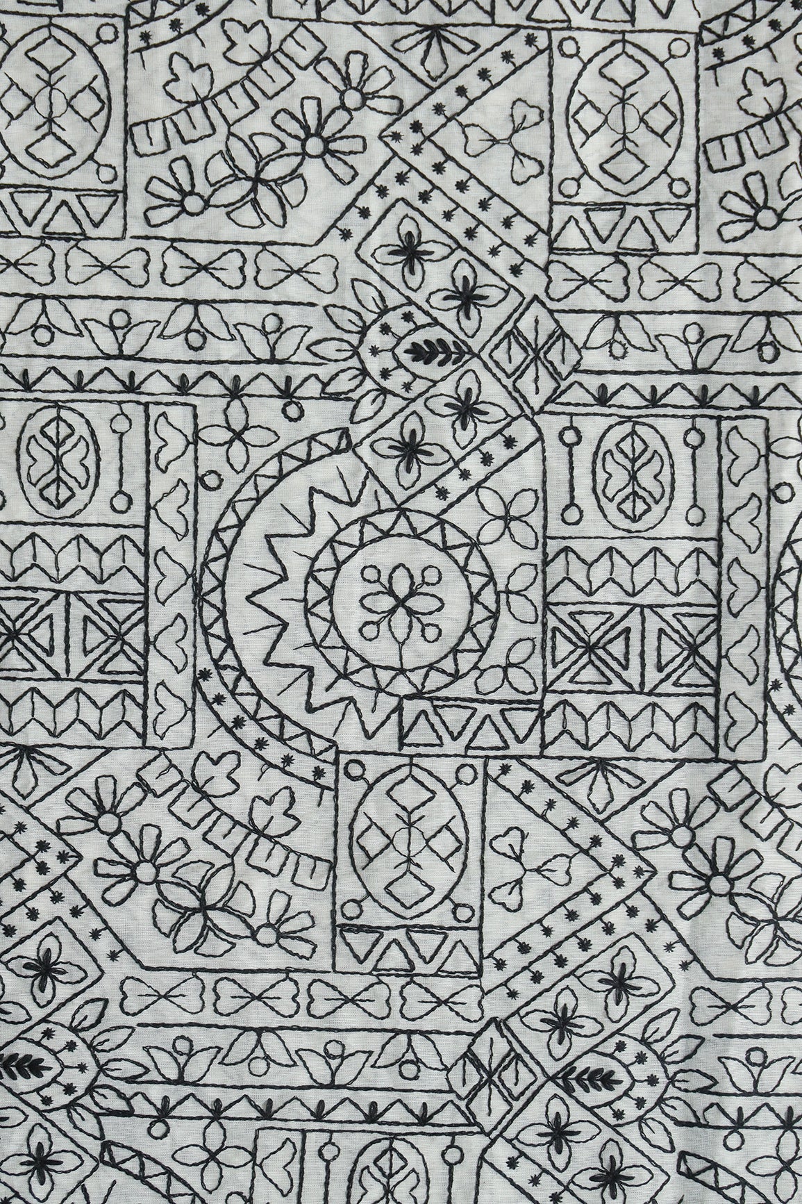 Traditional Embroidery Work On Off White Pure Cotton Fabric - doeraa