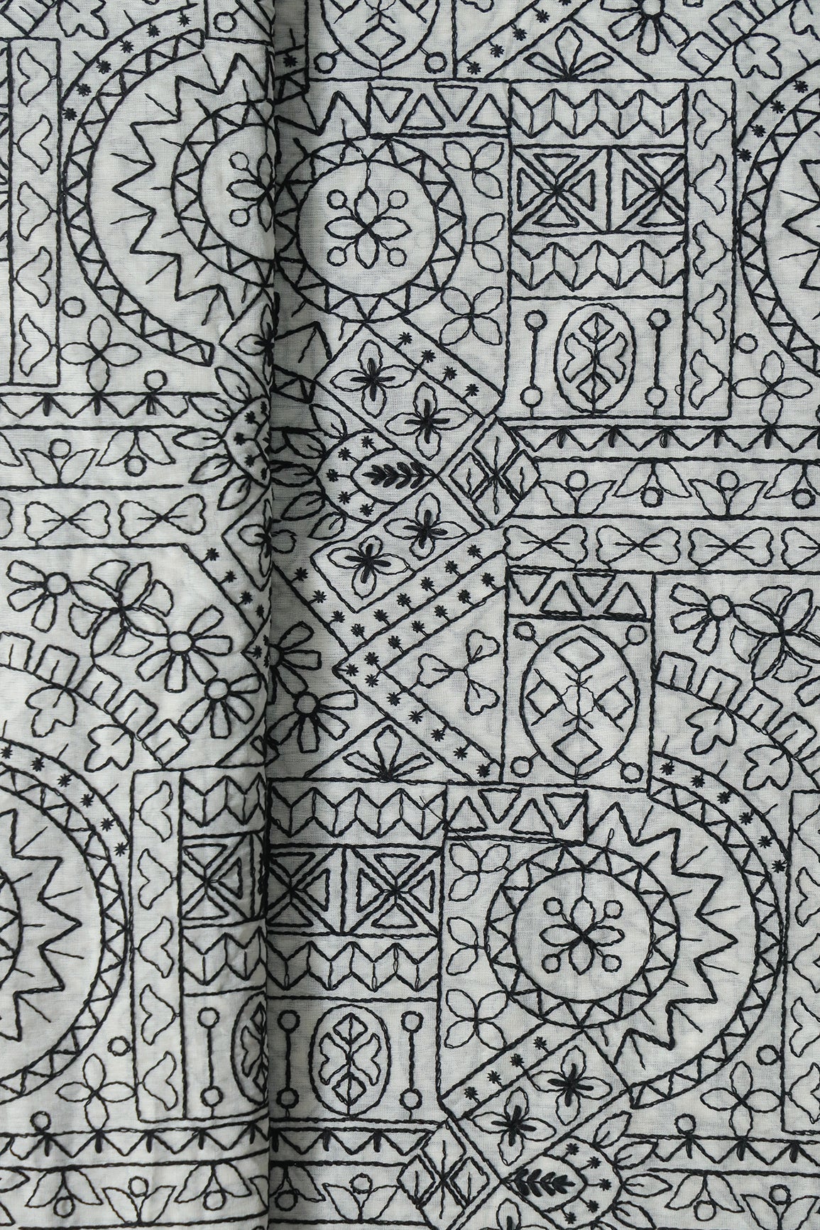 Traditional Embroidery Work On Off White Pure Cotton Fabric - doeraa