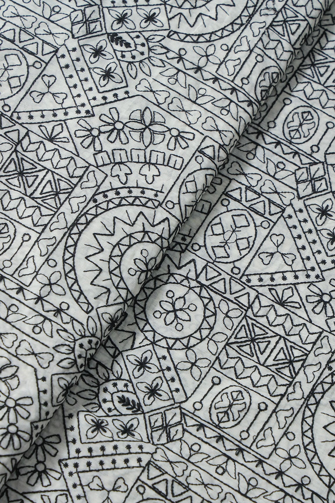 Traditional Embroidery Work On Off White Pure Cotton Fabric - doeraa