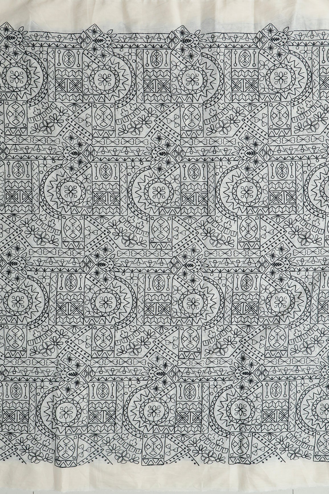 Traditional Embroidery Work On Off White Pure Cotton Fabric - doeraa