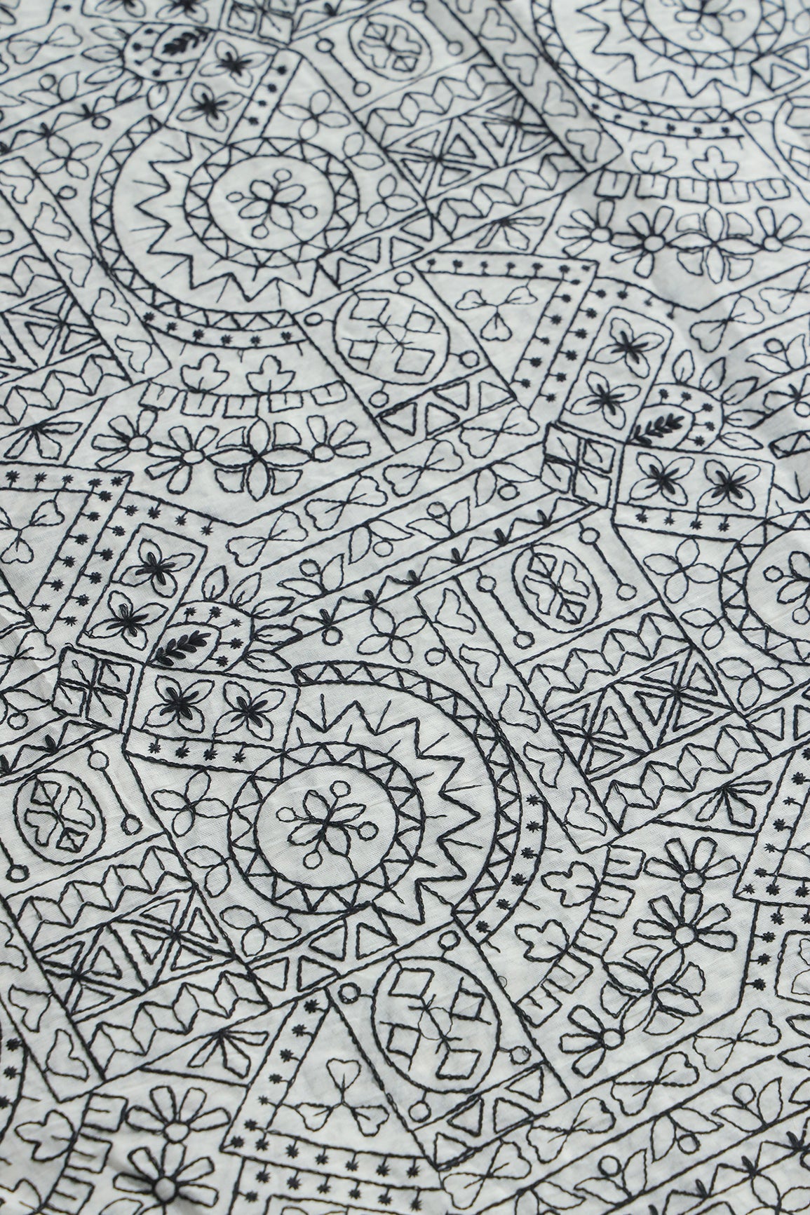 Traditional Embroidery Work On Off White Pure Cotton Fabric - doeraa
