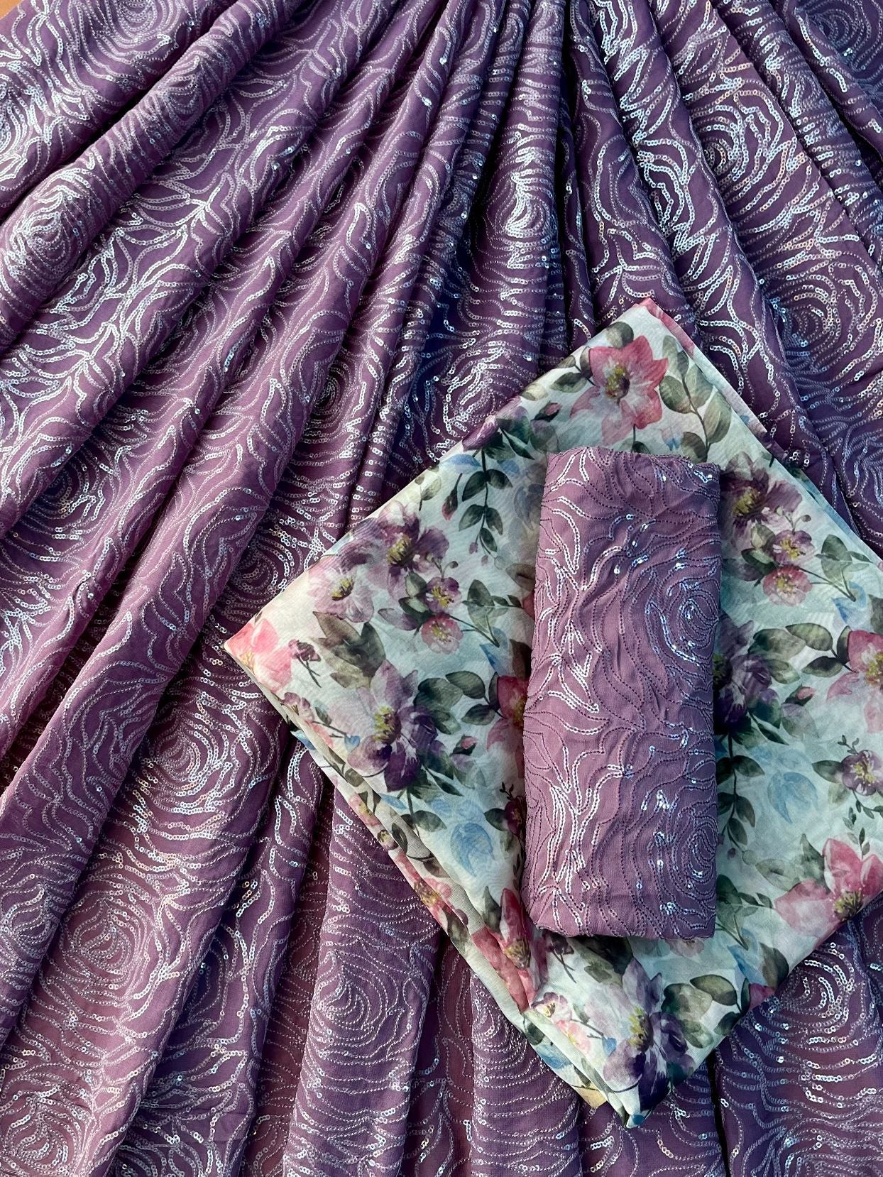 Viola Purple and White Unstitched Lehenga Set Fabric (3 Piece) - doeraa