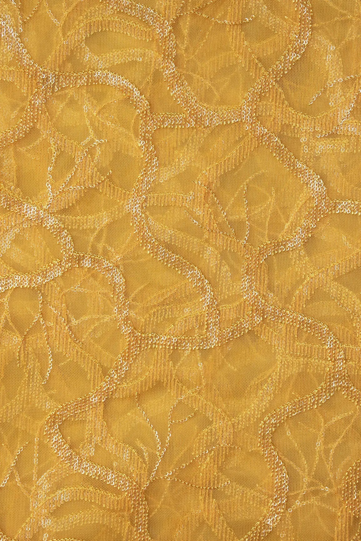Water Sequins Abstract Embroidery On Yellow Soft Net Fabric - doeraa