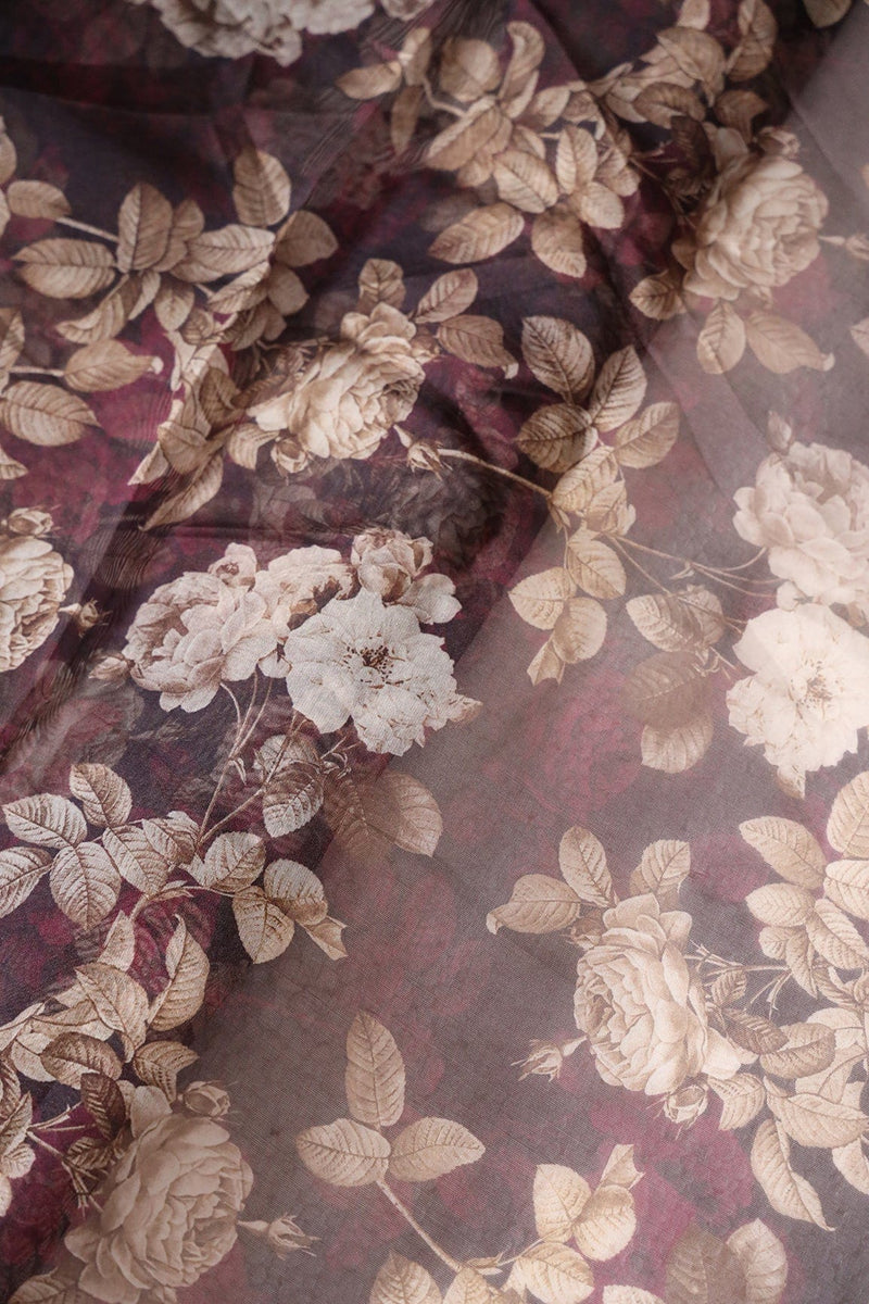Organza brown shade with multi print main image 0
