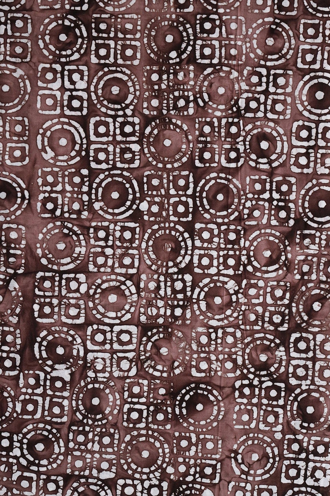 White And Brown Geometric Pattern Batik Handblock Organic Cotton Fabric - doeraa