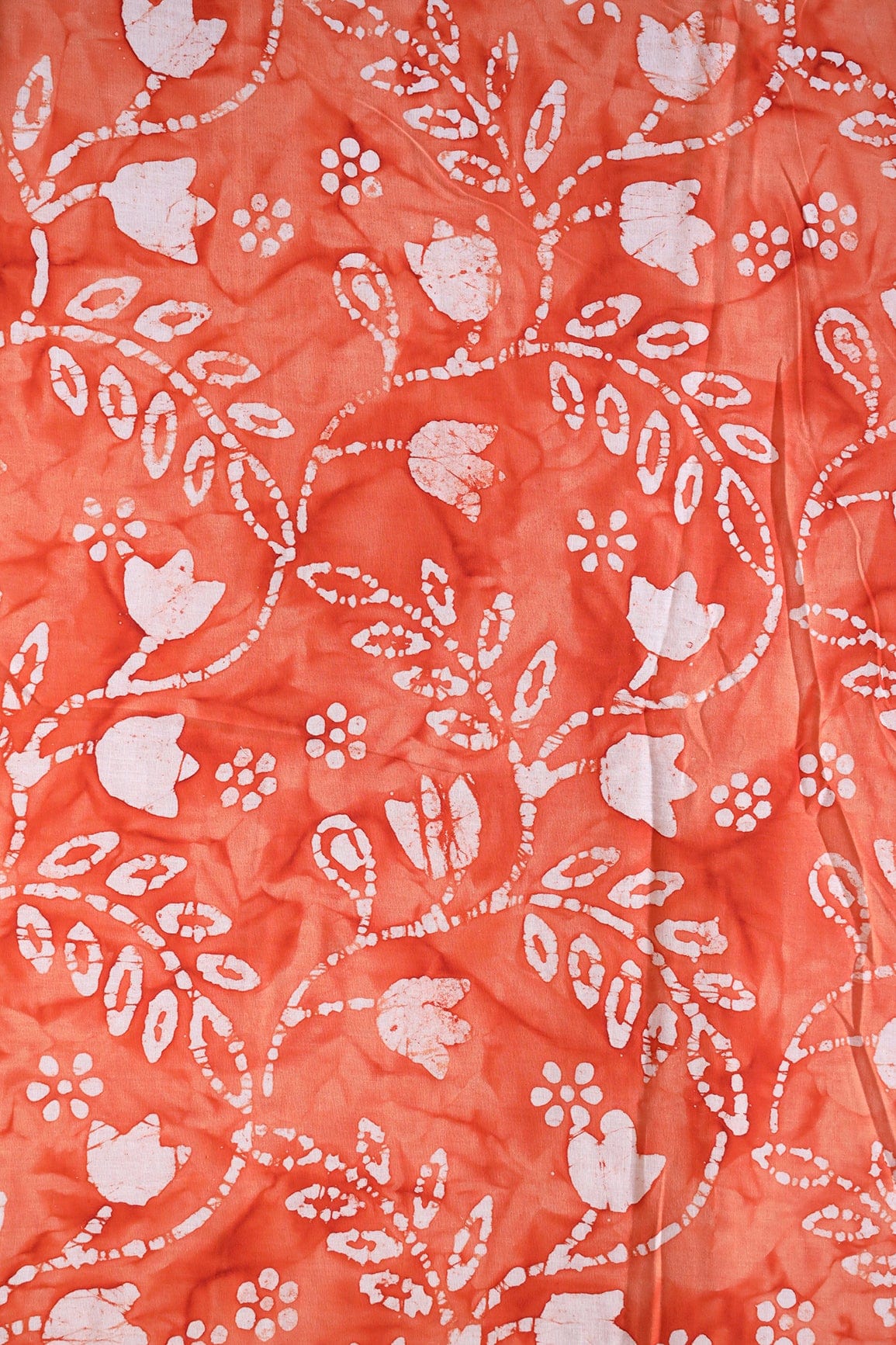 White And Orange Floral Pattern Batik Handblock Organic Cotton Fabric - doeraa