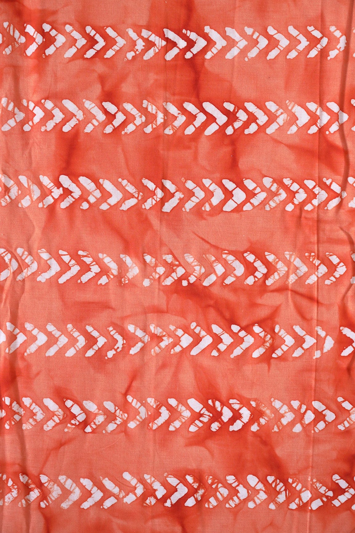 White And Orange Geometric Pattern Batik Handblock Organic Cotton Fabric - doeraa