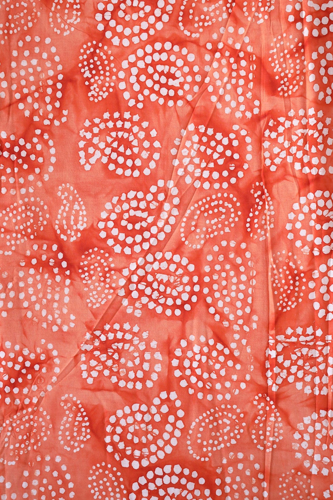 White And Orange Paisley Pattern Batik Handblock Organic Cotton Fabric - doeraa