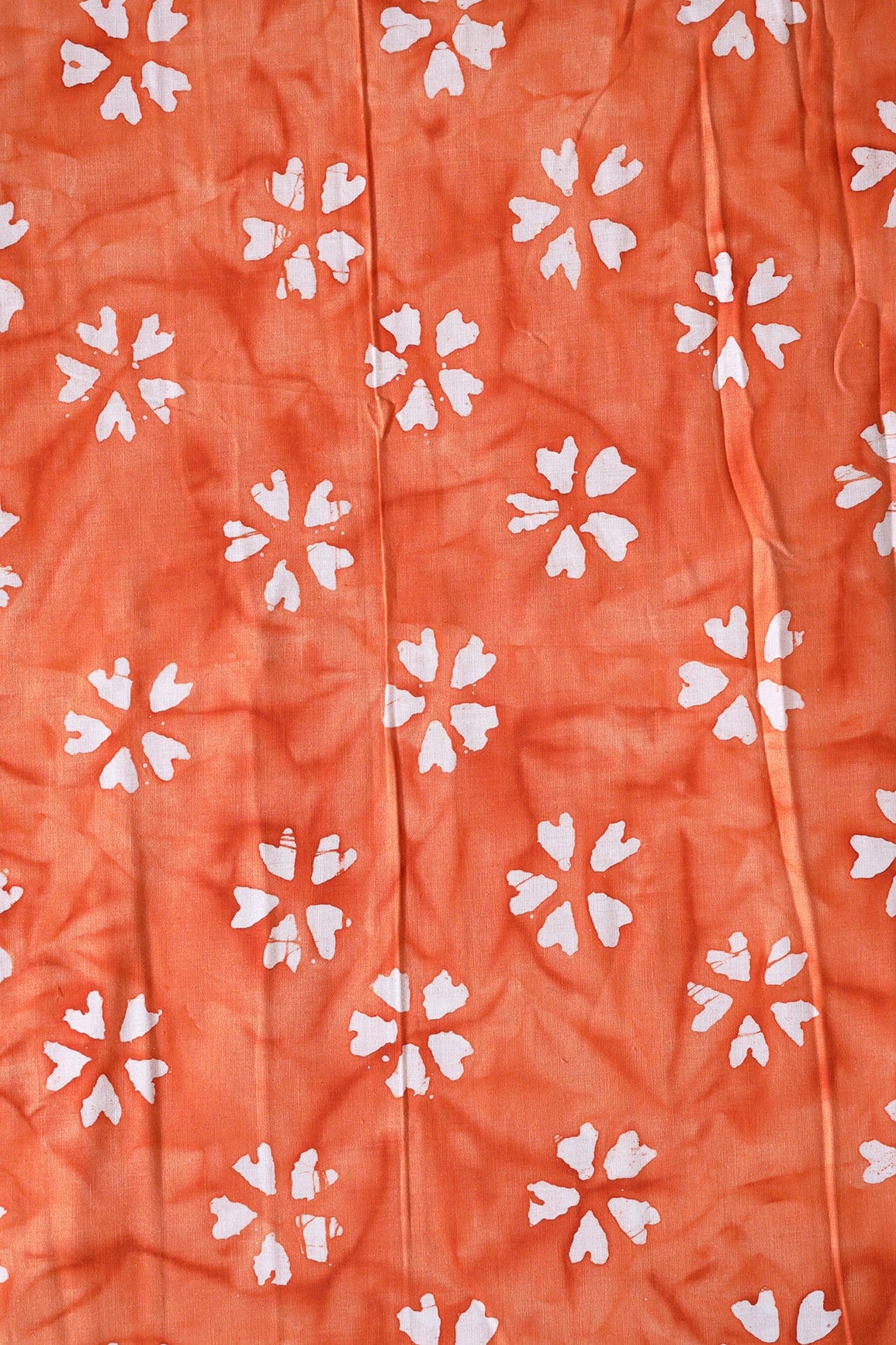 White And Orange Small Floral Pattern Batik Handblock Organic Cotton Fabric - doeraa