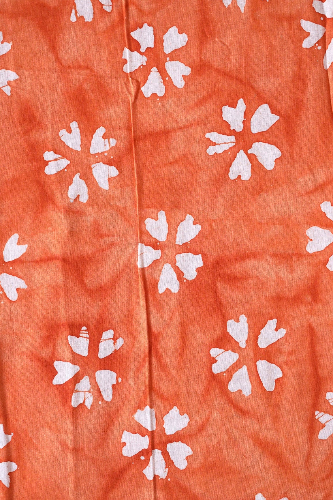 White And Orange Small Floral Pattern Batik Handblock Organic Cotton Fabric - doeraa