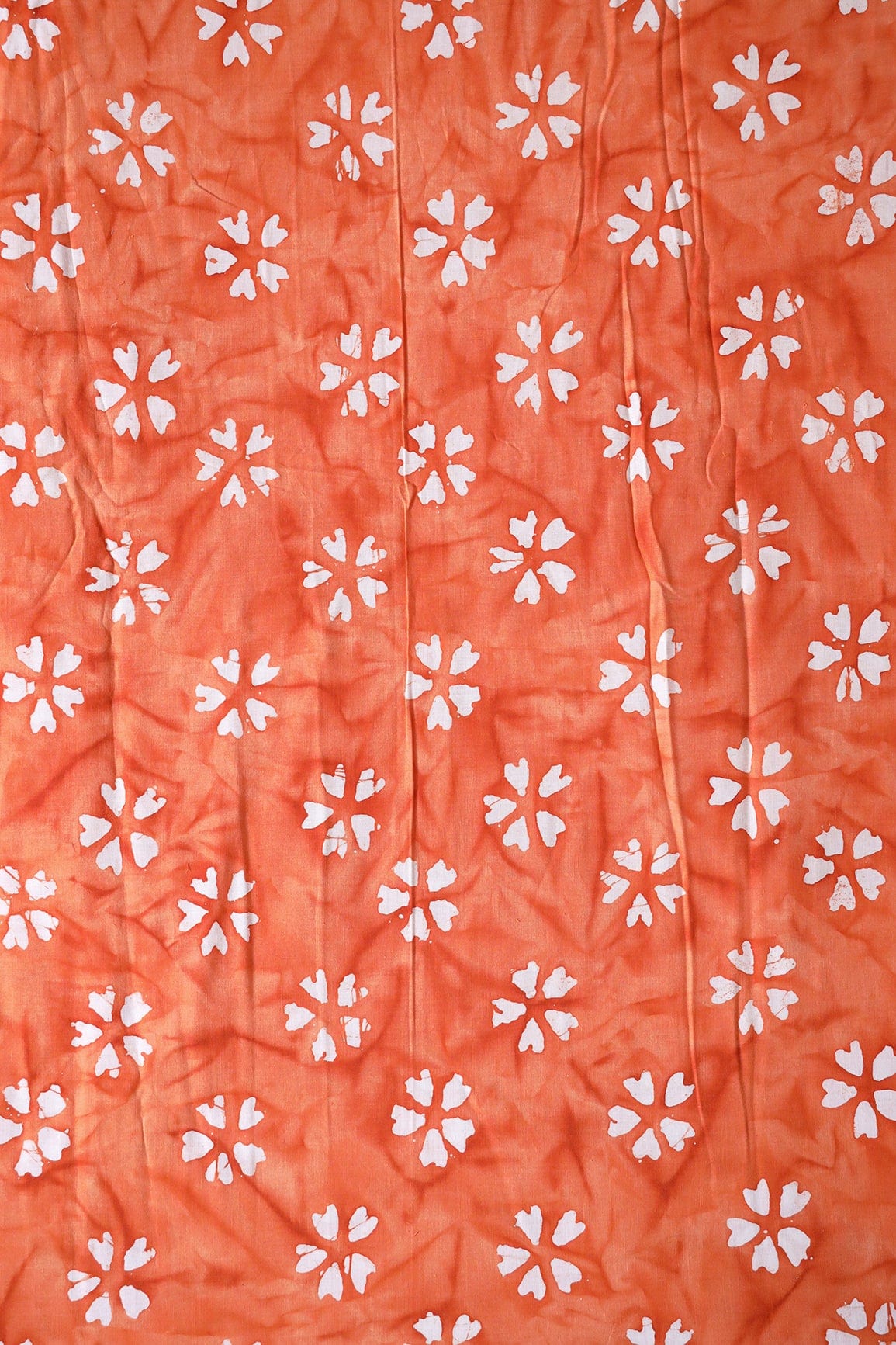 White And Orange Small Floral Pattern Batik Handblock Organic Cotton Fabric - doeraa