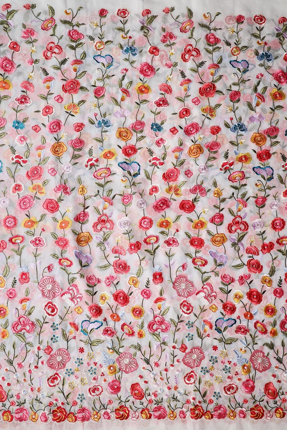 White And Pink Unstitched Lehenga Set Fabric (3 Piece) - doeraa