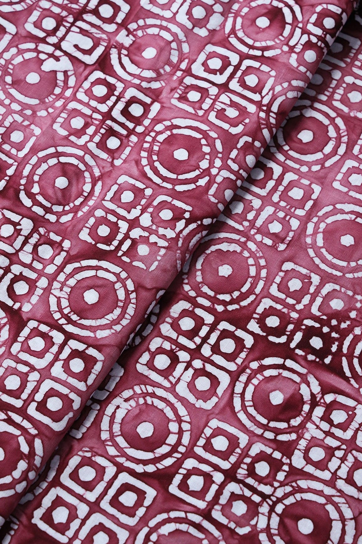 White And Rouge Pink Batik Handblock Cotton Unstitched Suit (2 Piece) - doeraa