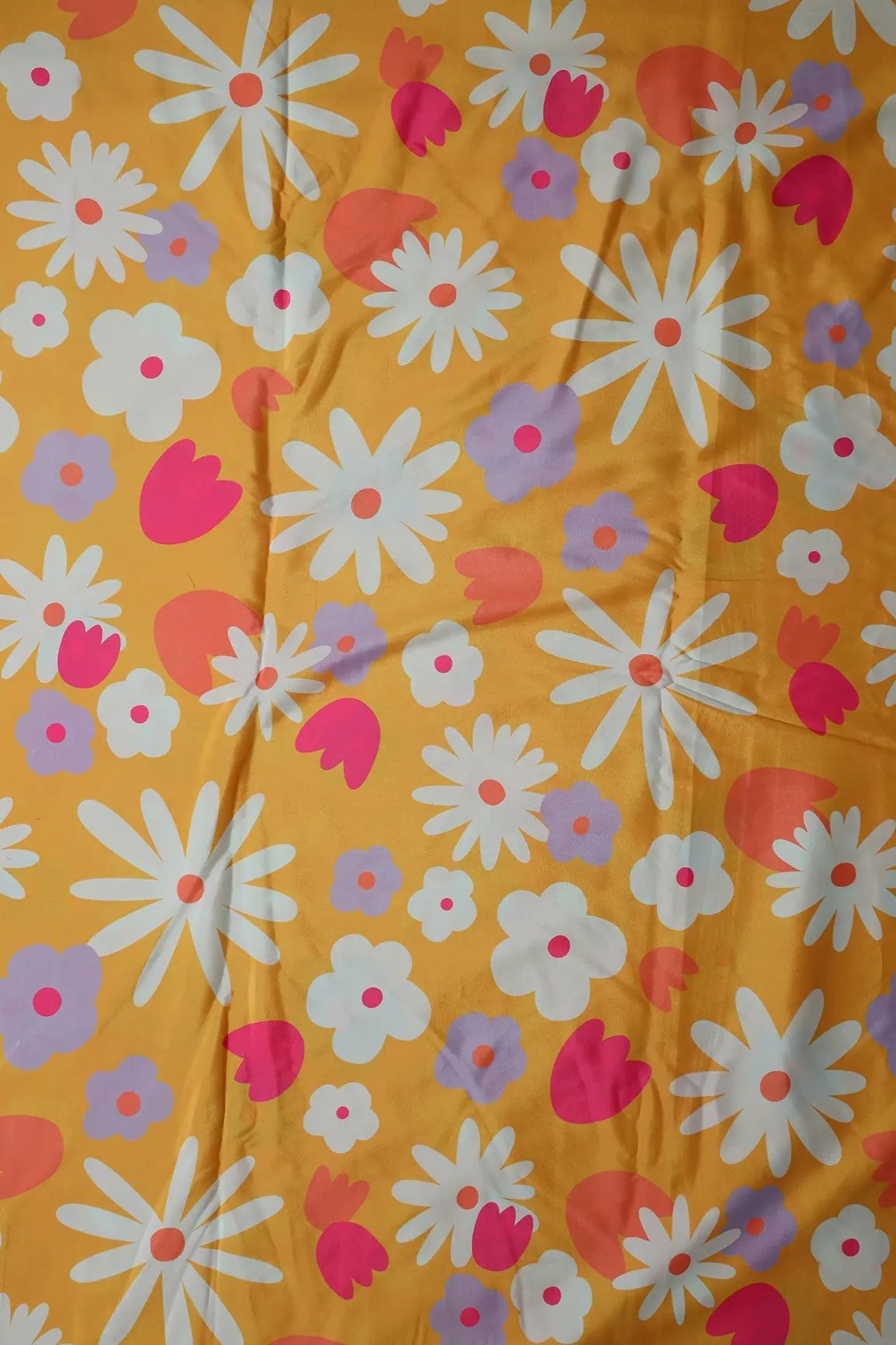 White And Yellow Beautiful Floral Pattern Digital Print On French Crepe Fabric - doeraa