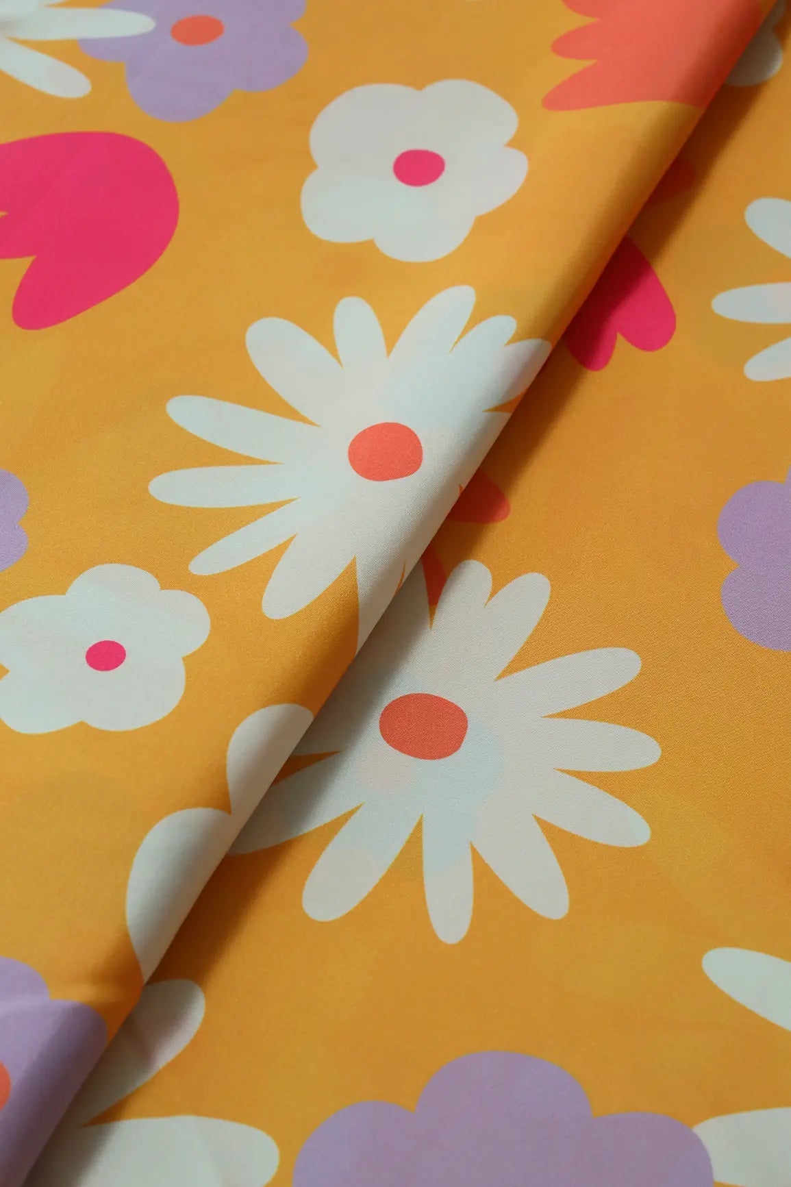 White And Yellow Beautiful Floral Pattern Digital Print On French Crepe Fabric - doeraa