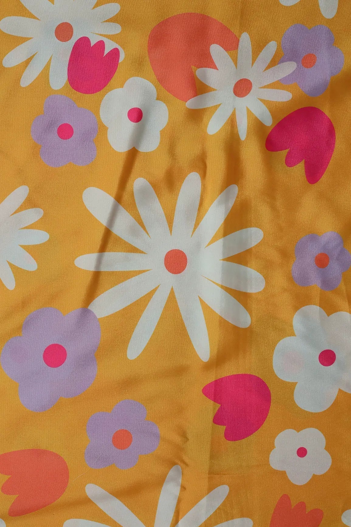 White And Yellow Beautiful Floral Pattern Digital Print On French Crepe Fabric - doeraa